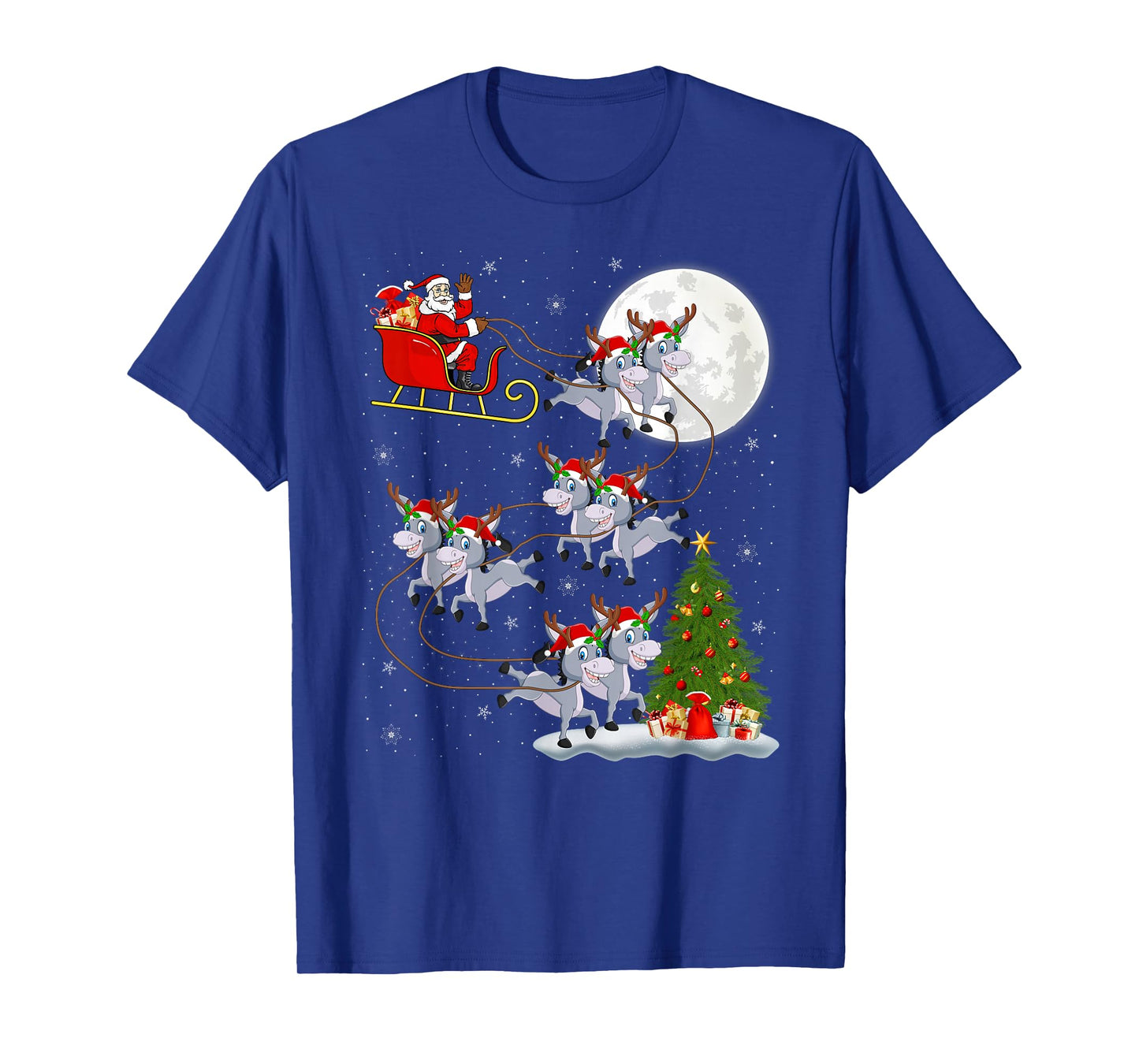 Donkey Santa Sleigh Flying Funny Magical Christmas T-Shirt