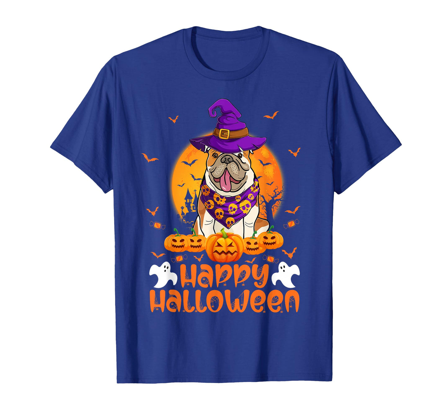 Vintage Pumpkin English Bulldog Funny Dog Witch Halloween T-Shirt