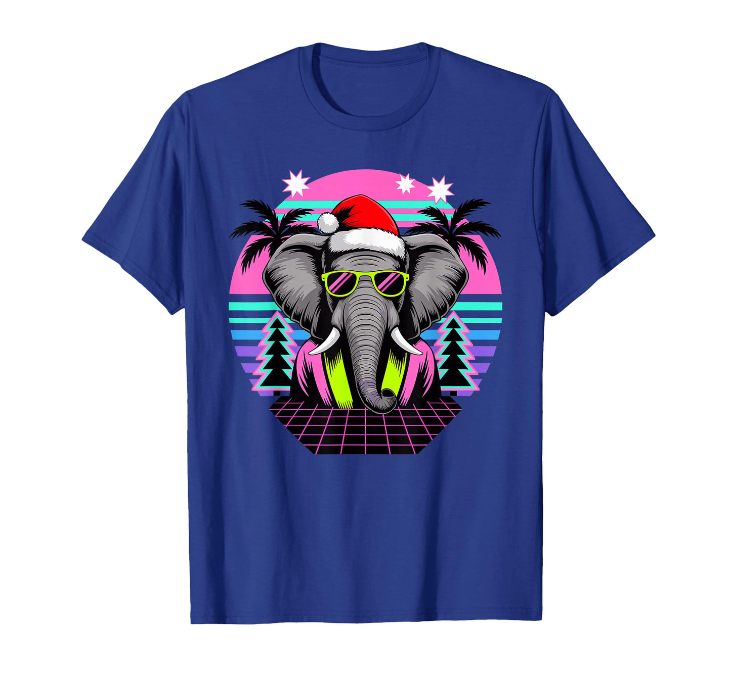 Christmas Synthwave Elephant Sunglasses Elephants T-Shirt