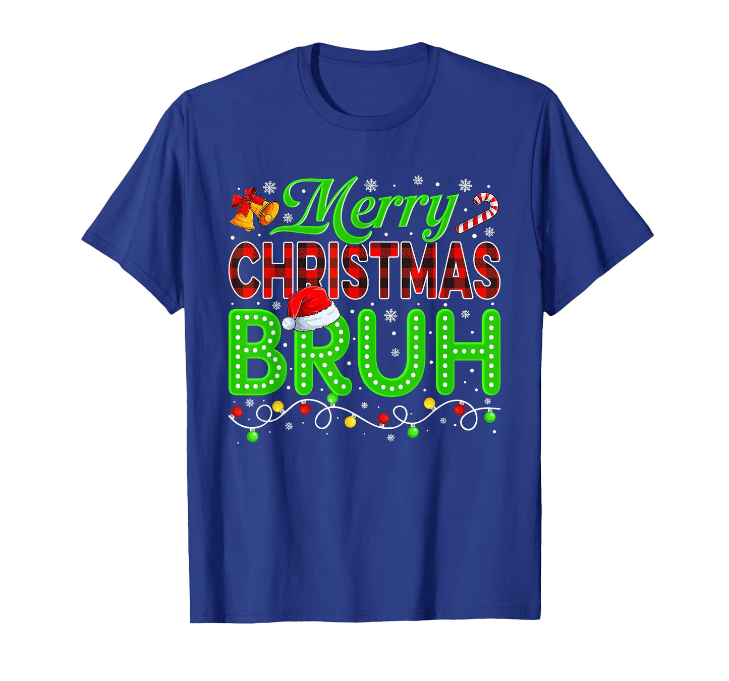 Merry Christmas Bruh Red Plaid Xmas Lights Matching Family T-Shirt