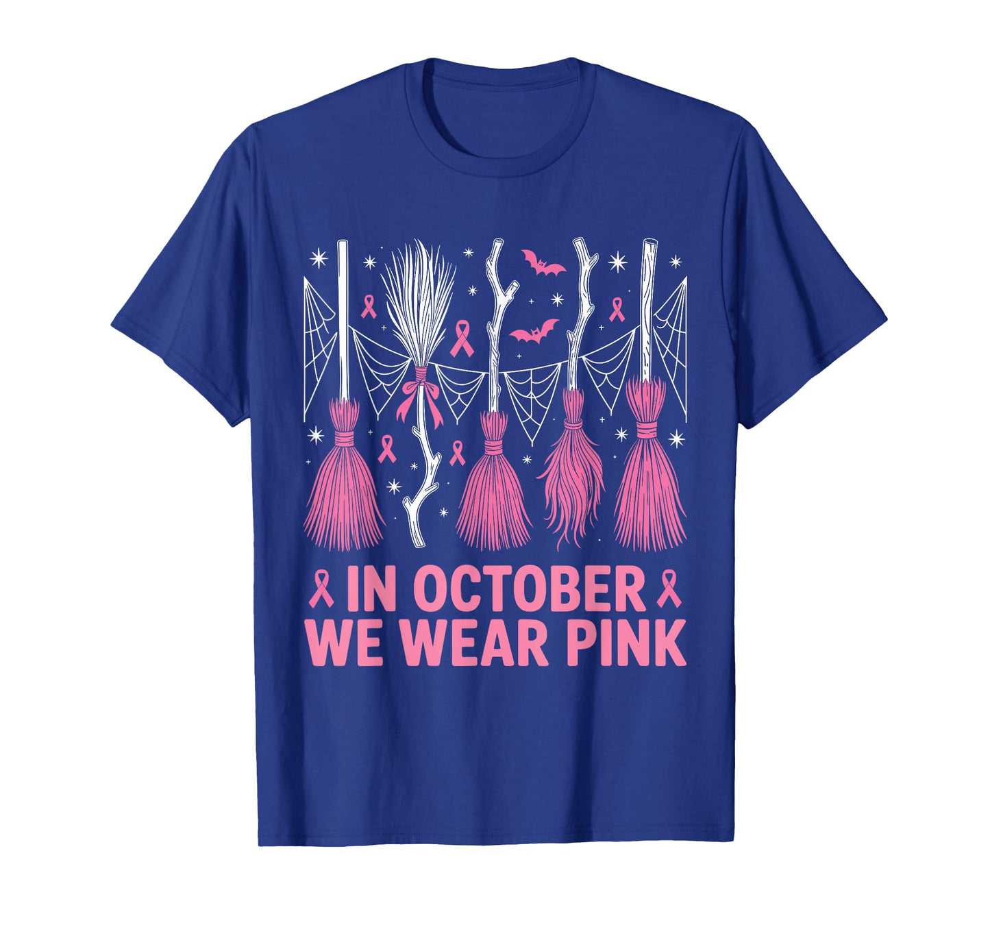 in October We Wear Pink Witch Brooms Breast Cancer Awareness T-Shirt