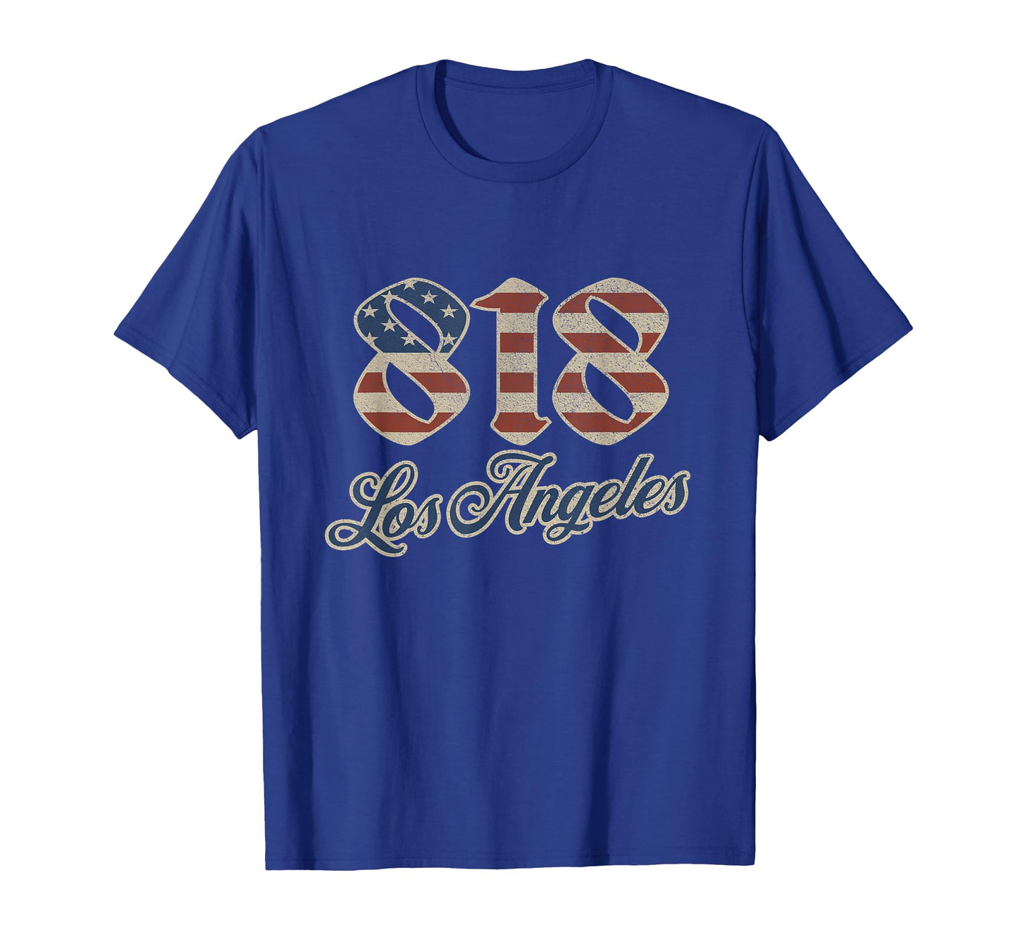 Vintage Los Angeles 818 Area Code Patriot USA American Flag T-Shirt