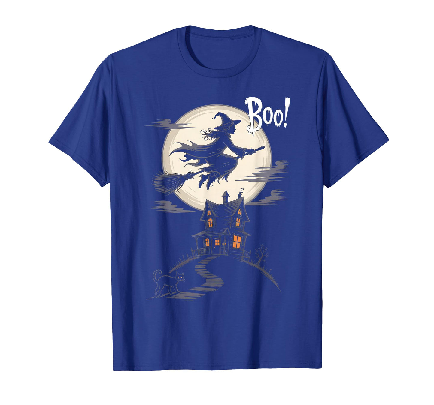 Flying Witch Boo Haunted Spooky House Halloween Night T-Shirt
