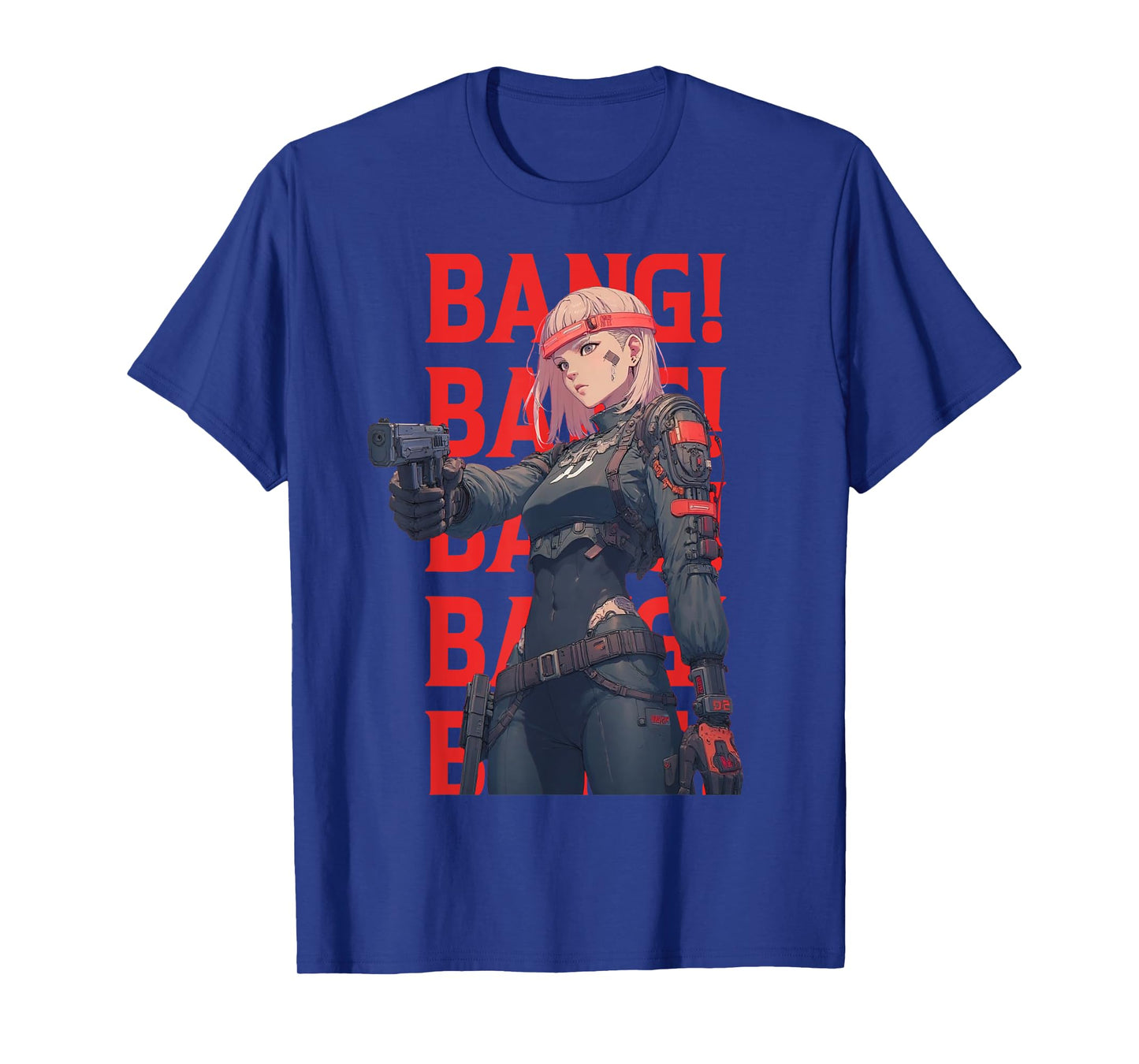 BANG! BANG! BANG! BANG! BANG! Cool Anime Girl Shooting Gun T-Shirt