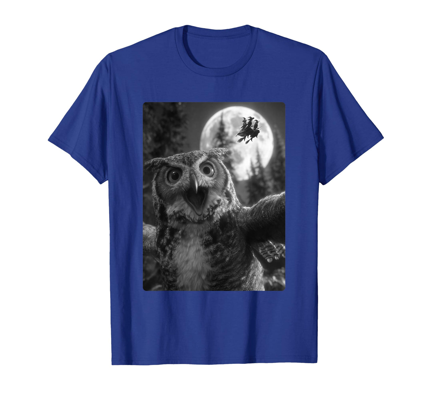 Funny Owl Selfie Full Moon Flying Witches Forest Halloween T-Shirt