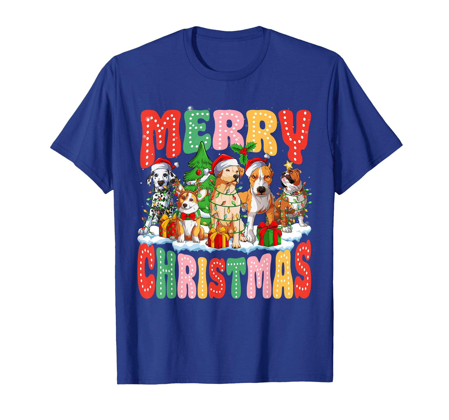 Funny Dogs Christmas Lights Matching Family Pajamas Xmas T-Shirt