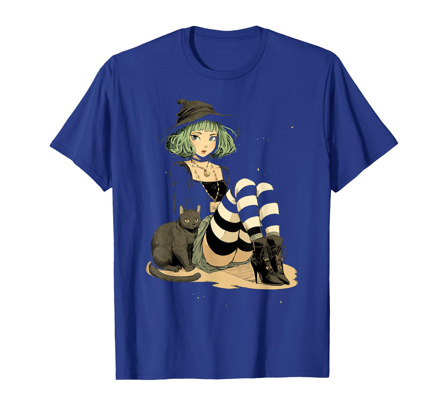 Sexy Witch Green Hair Black White Stripe Stockings Halloween T-Shirt