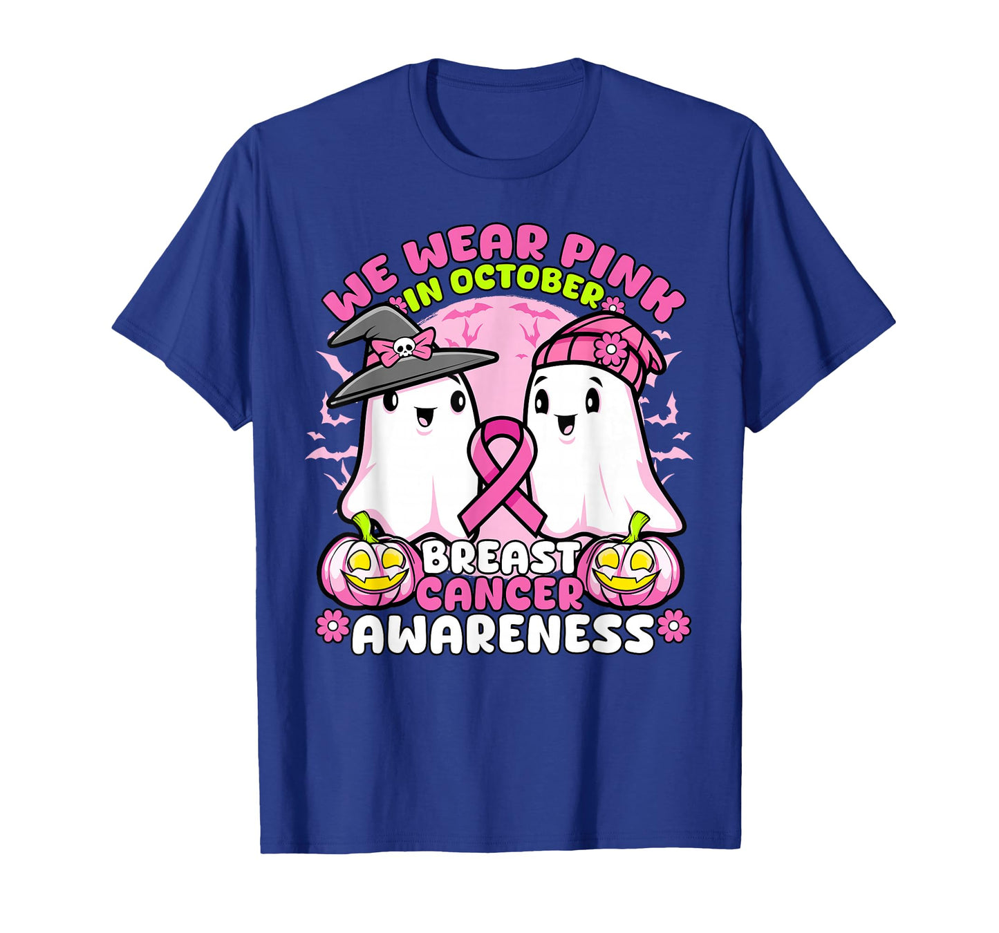 Breast Cancer Halloween Ghost in October We Wear Pink Ribbon T-Shirt