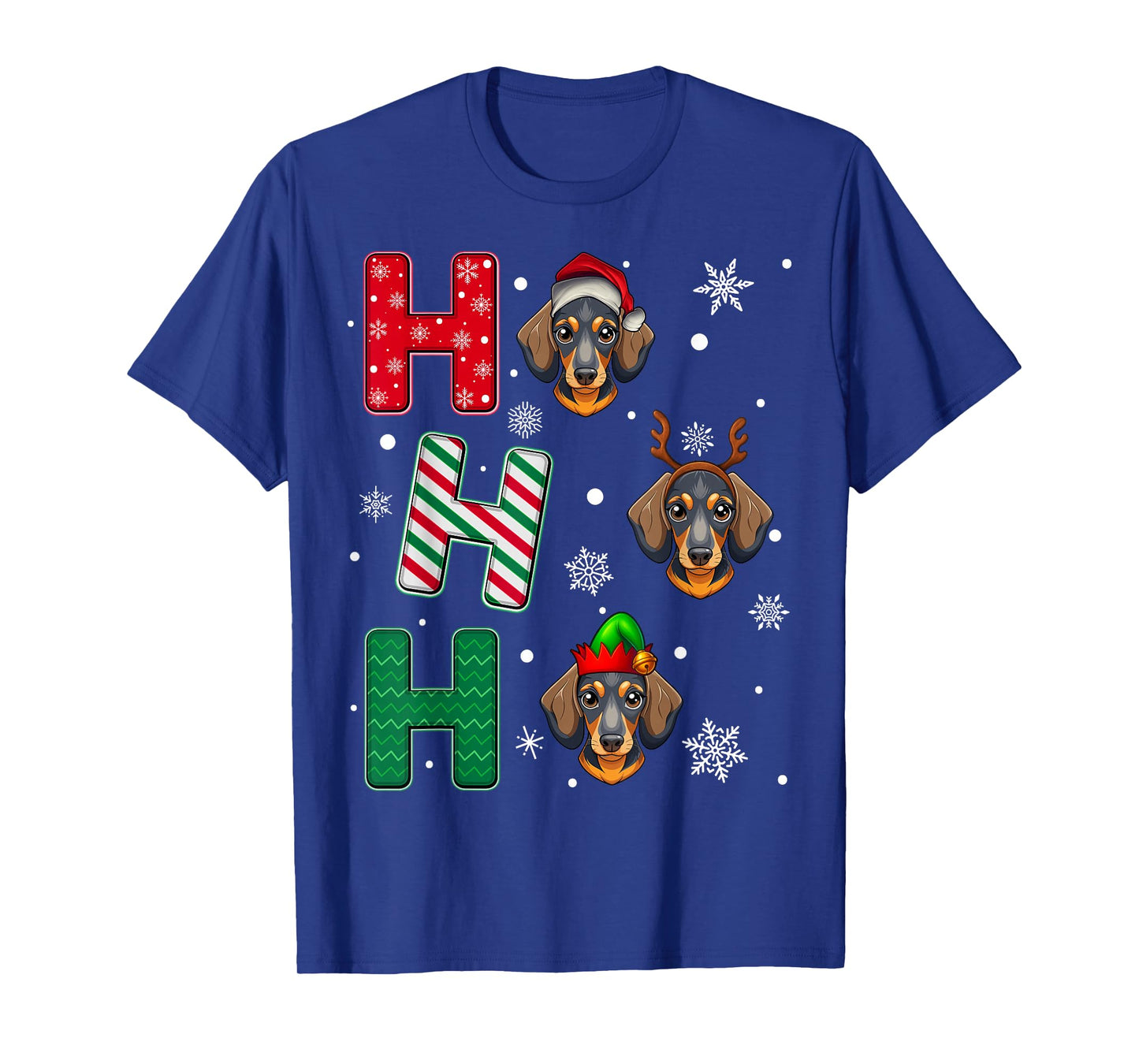 Ho Ho Ho Dachshund Dog Matching Christmas Santa Elf Xmas T-Shirt