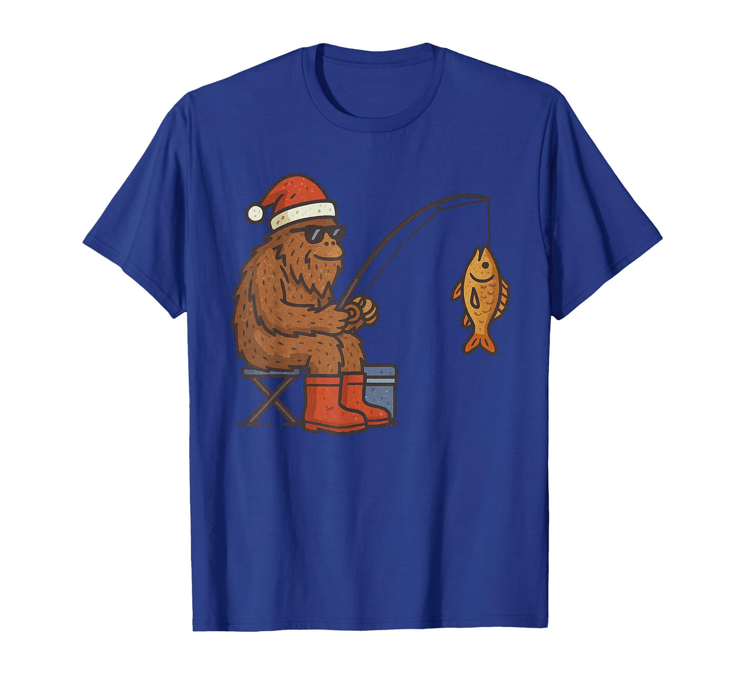 Sasquatch Fishing Christmas Vintage Fish Funny Xmas T-Shirt