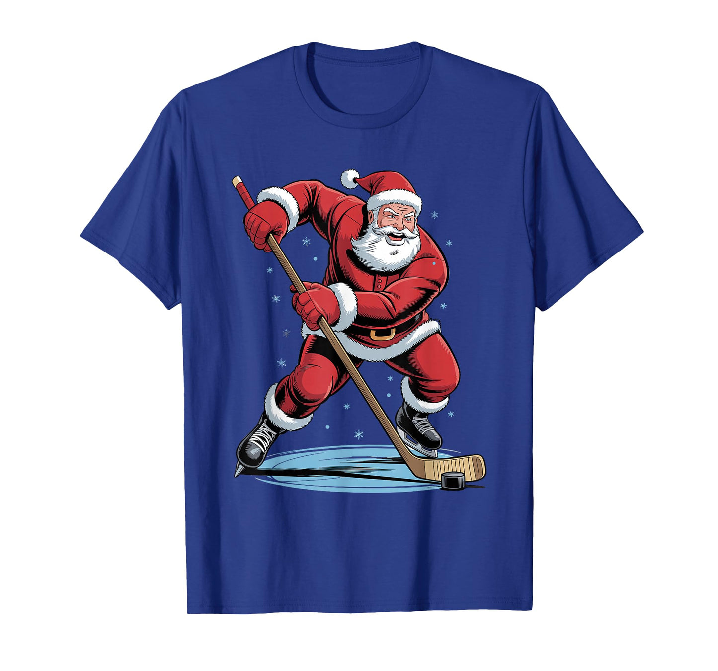 Santa Playing Hockey Funny Holiday Christmas Xmas Pajama T-Shirt