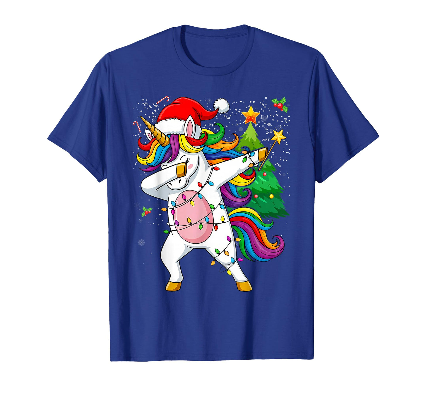 Christmas Unicorn Dab Girls Women Xmas Tree Santa T-Shirt