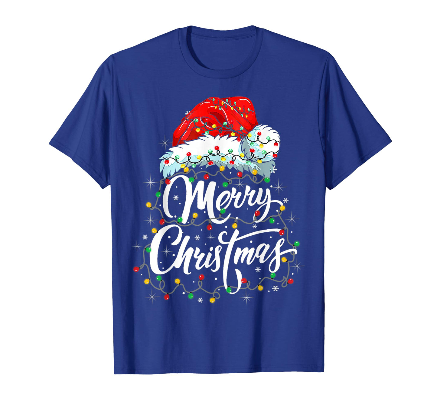 Merry Christmas Lights Santa Hat Xmas Family Matching Pajama T-Shirt