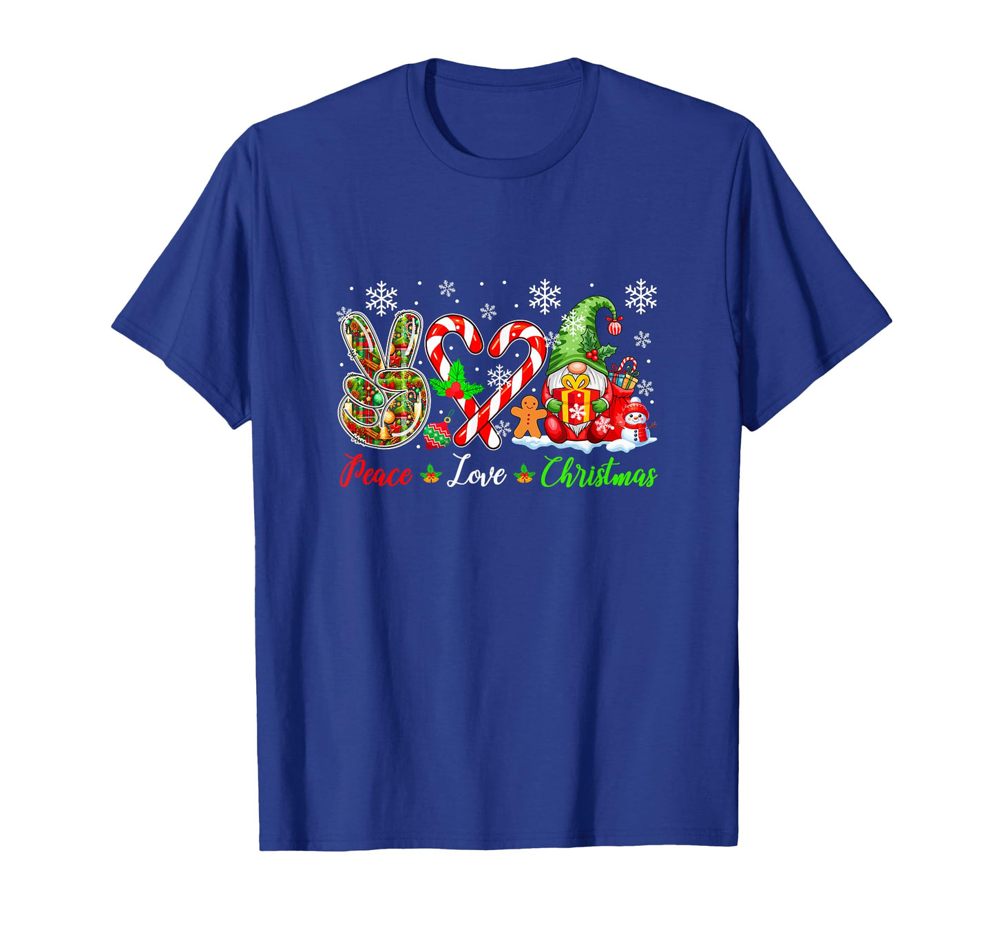 Peace Love Christmas Gnome Candy Canes Cute Heart Shape T-Shirt
