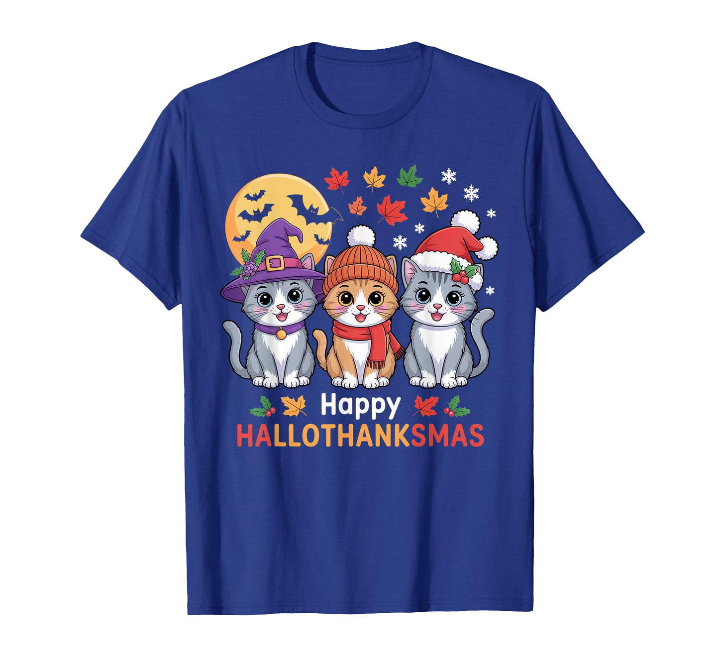 Halloween Thanksgiving Christmas Happy HalloThanksMas Cats T-Shirt