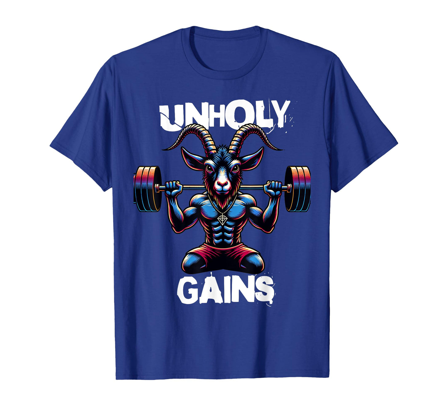 Unholy Gains Satanic Workout Devil Worship Goat Baphomet Gym T-Shirt