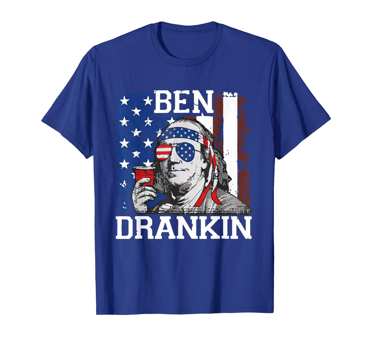Funny Ben Drankin 4th Of July USA Flag Men Drinking Beer T-Shirt