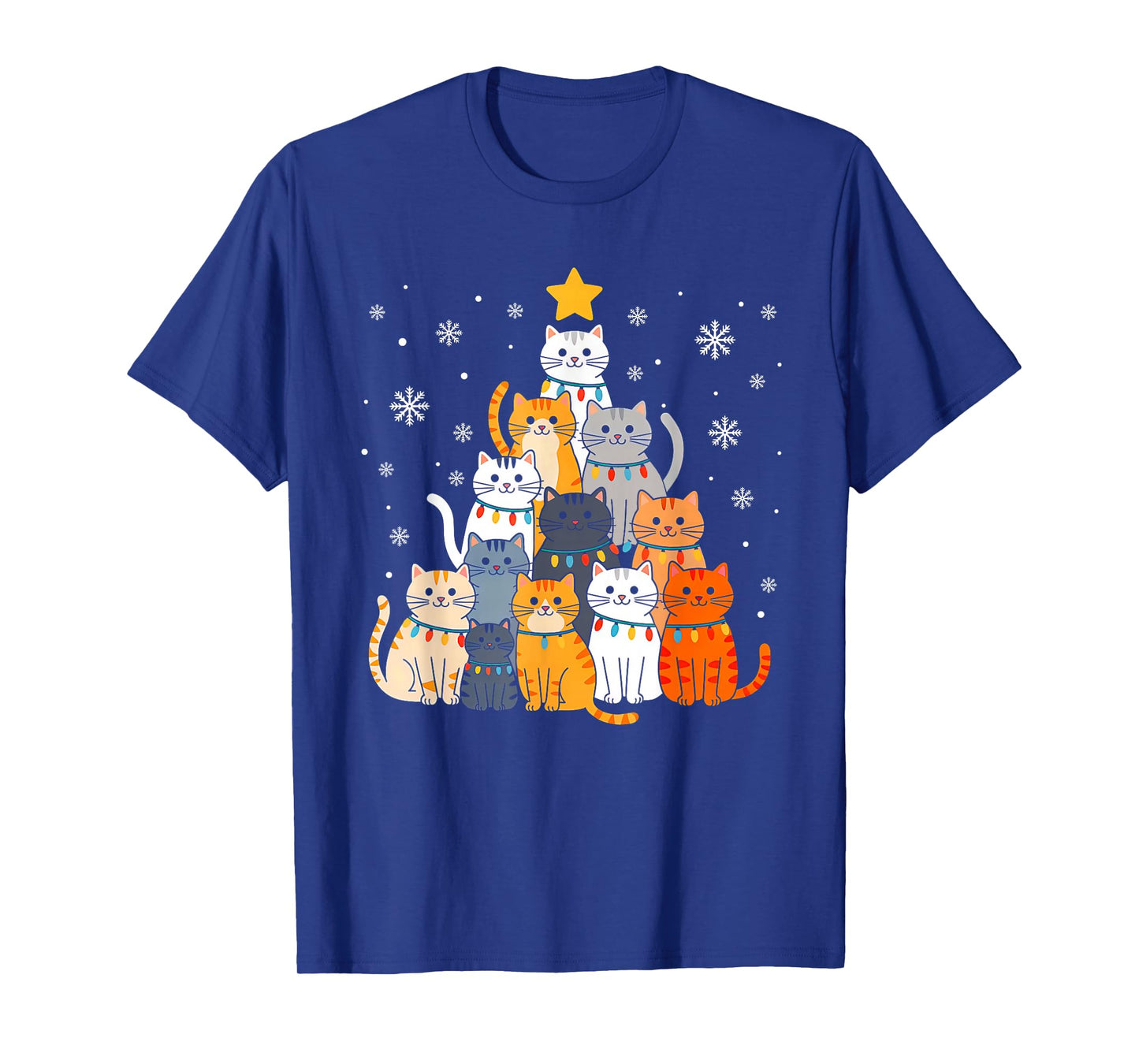 Cute Cat Christmas Tree Lights Funny Xmas Family Men Women T-Shirt