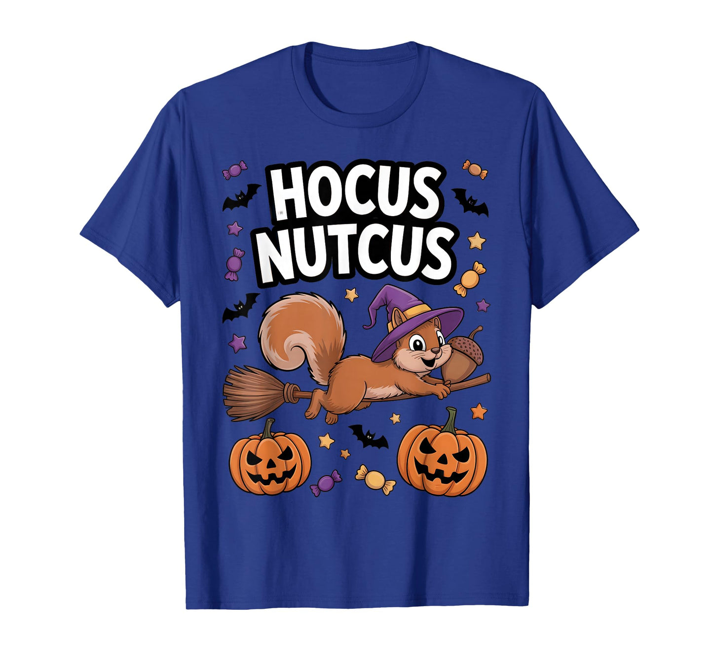 Hocus Nutcus Squirrel Witch Hat Broom Pumpkin Bat Halloween T-Shirt