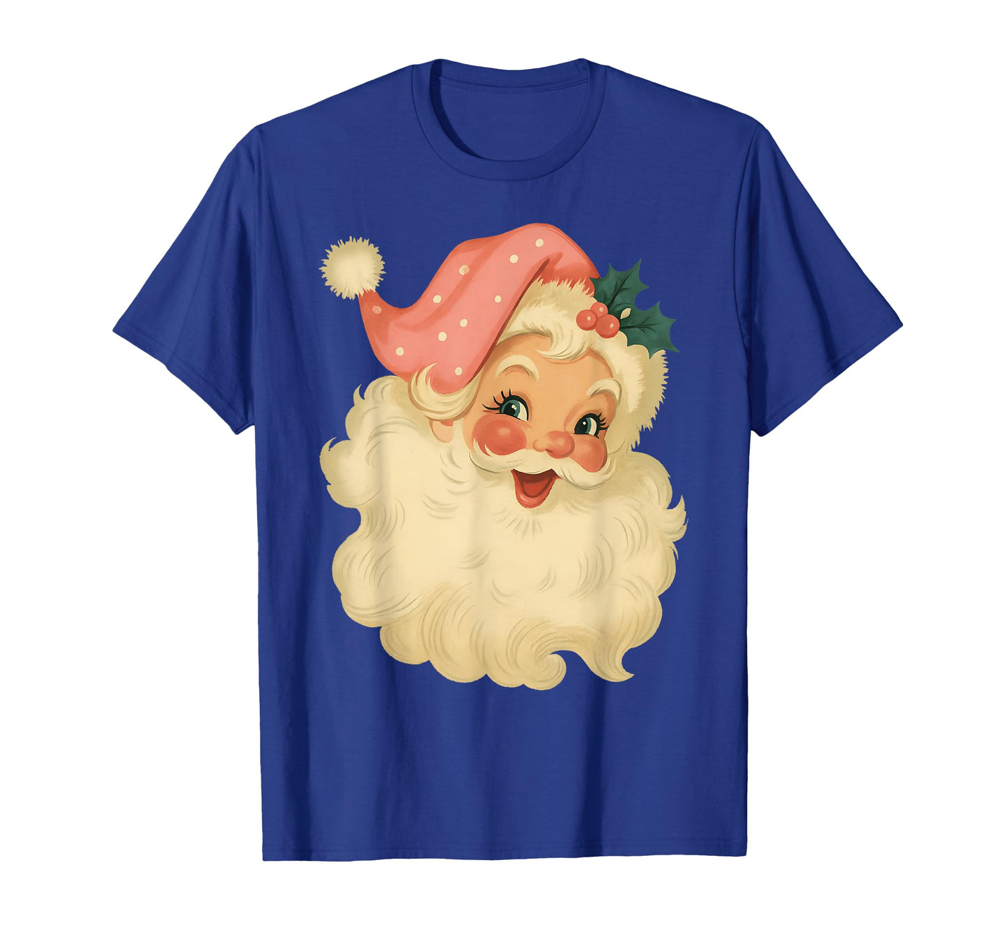 Pink Santa Claus Christmas Face Old Xmas Vintage Girl Women T-Shirt