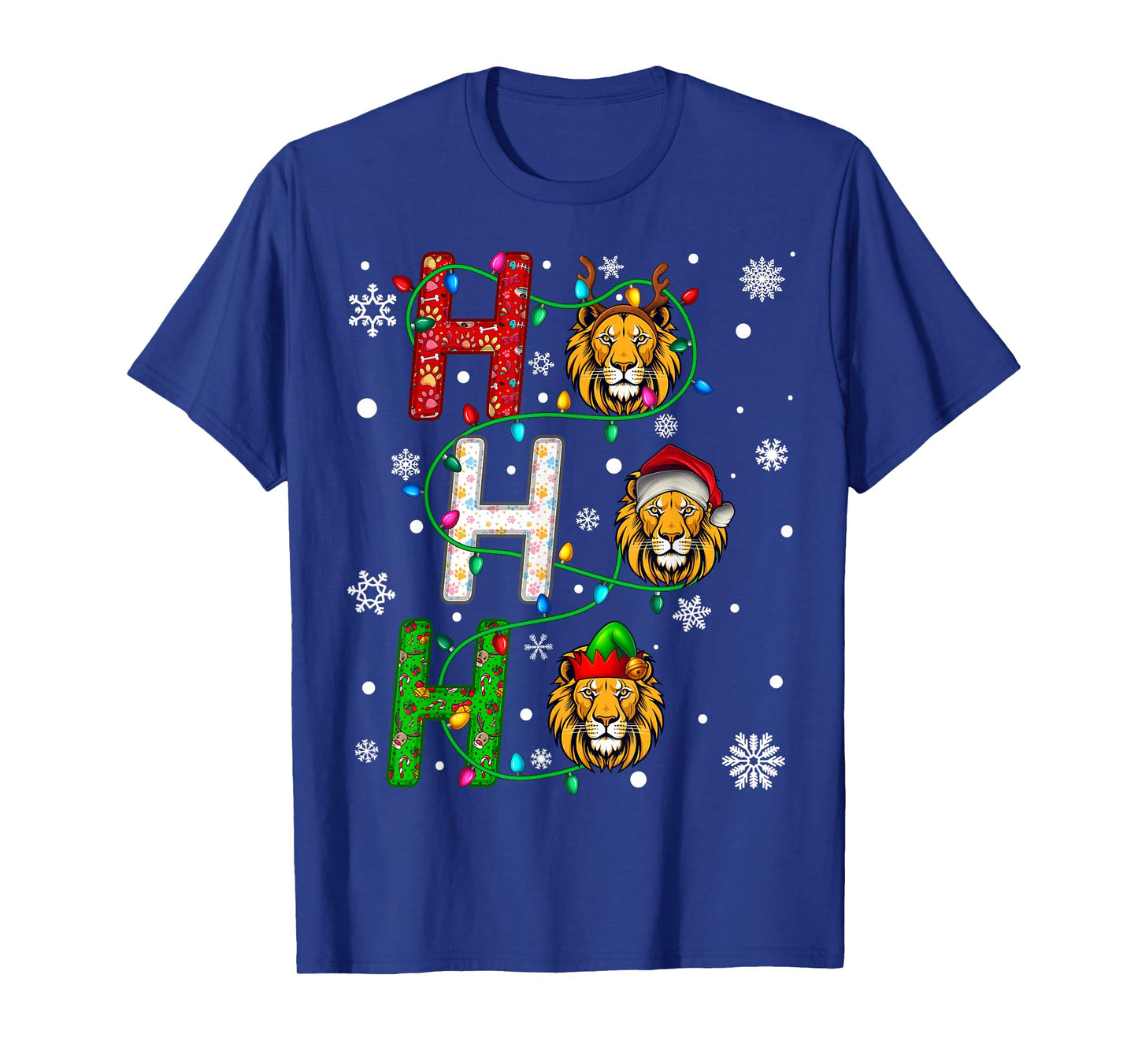 Matching Christmas Santa Hat Ho Ho Ho Lion Animal Xmas T-Shirt