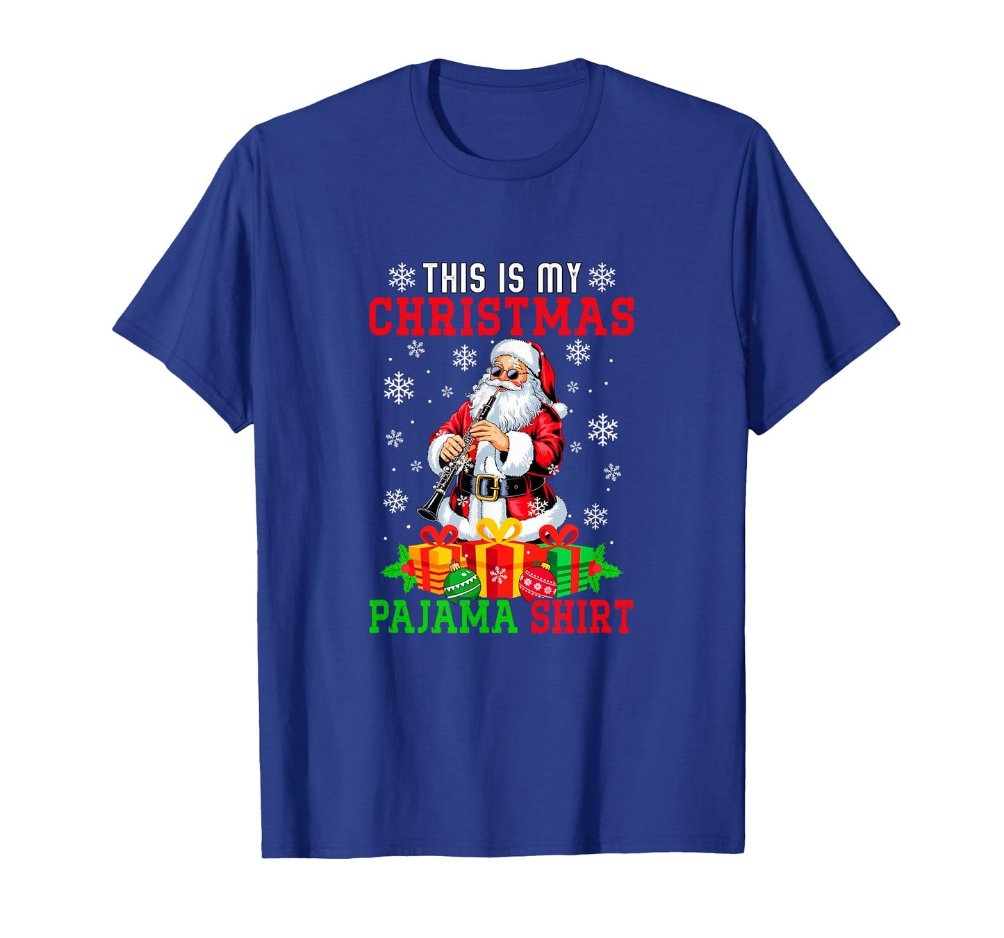 My Christmas Pajama Shirt Santa Playing Oboe Instrument T-Shirt
