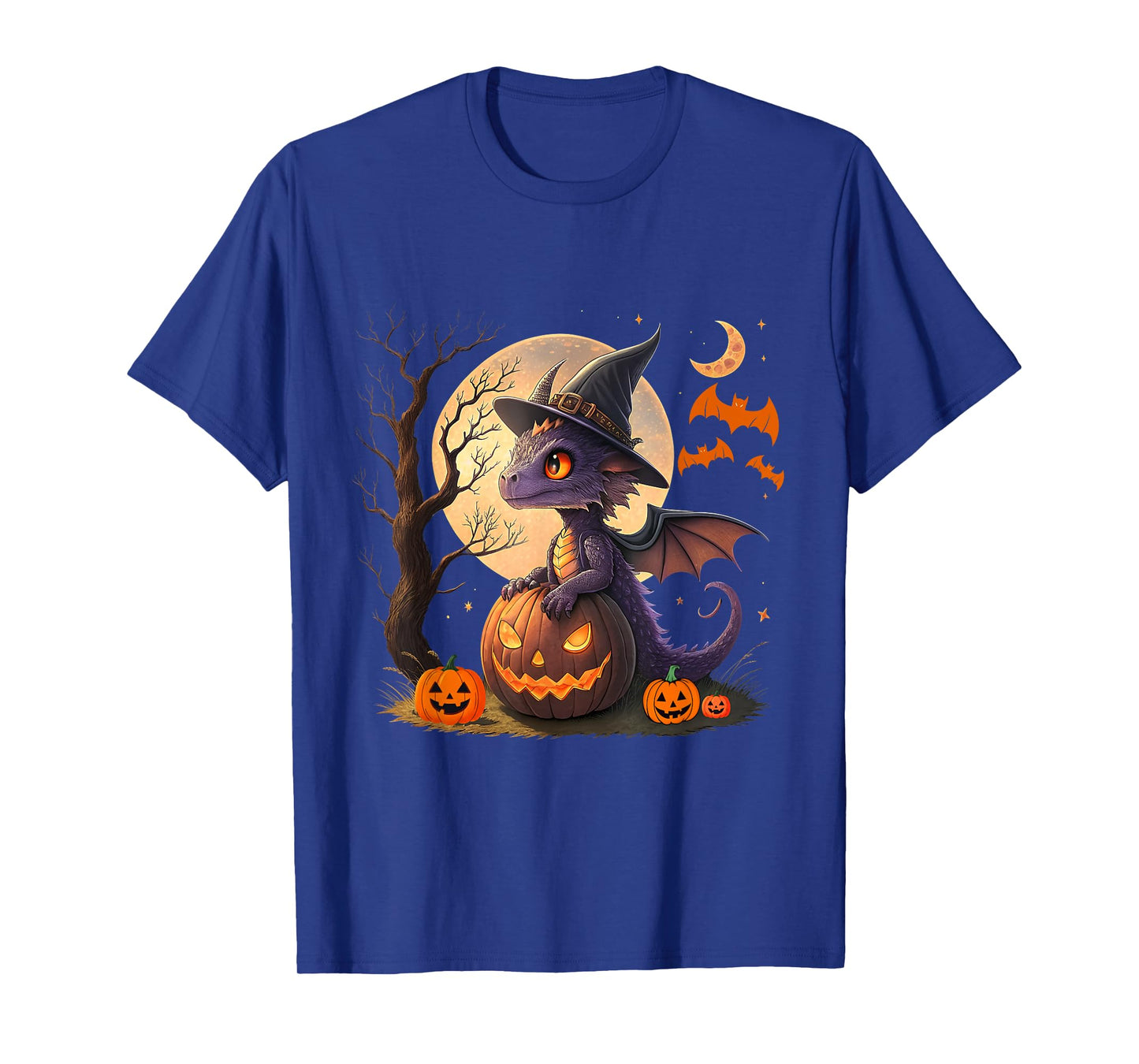 Cute Halloween Dragon Witch Hat Pumpkin Moon Fantasy T-Shirt