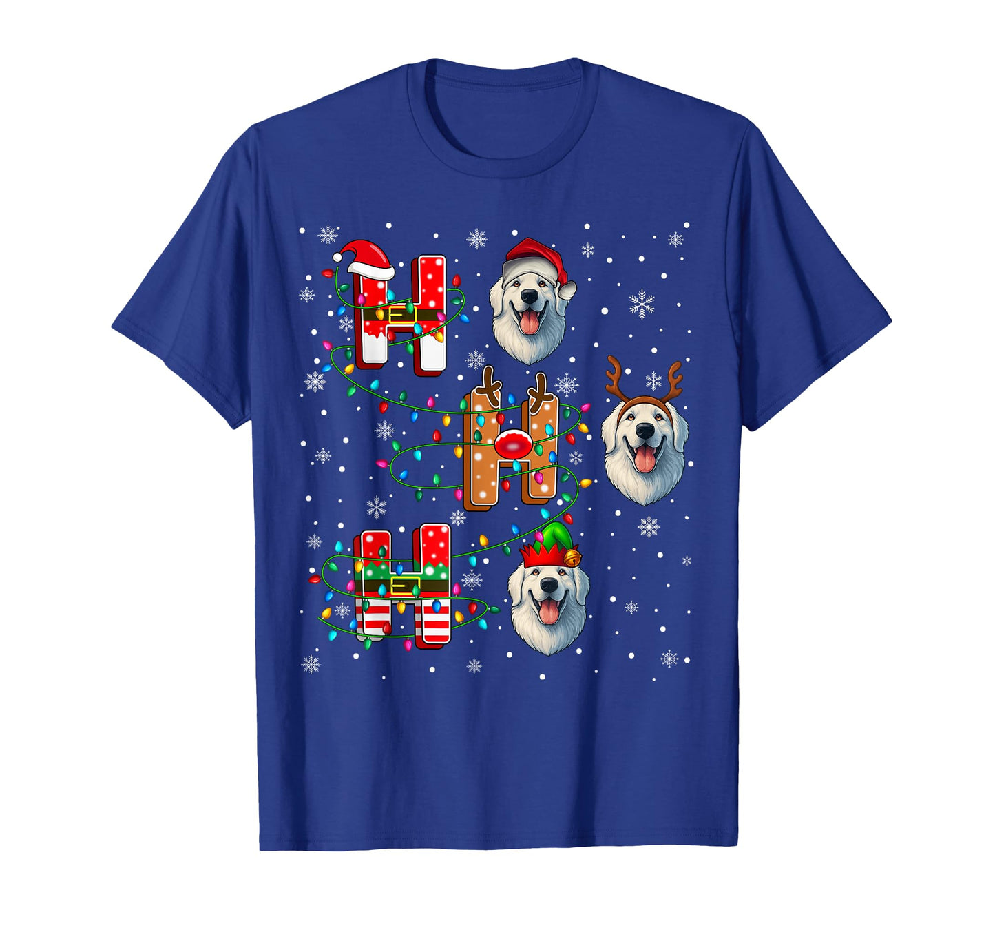 Ho Ho Ho Santa Reindeer Elf Matching Great Pyrenees Dog Xmas T-Shirt