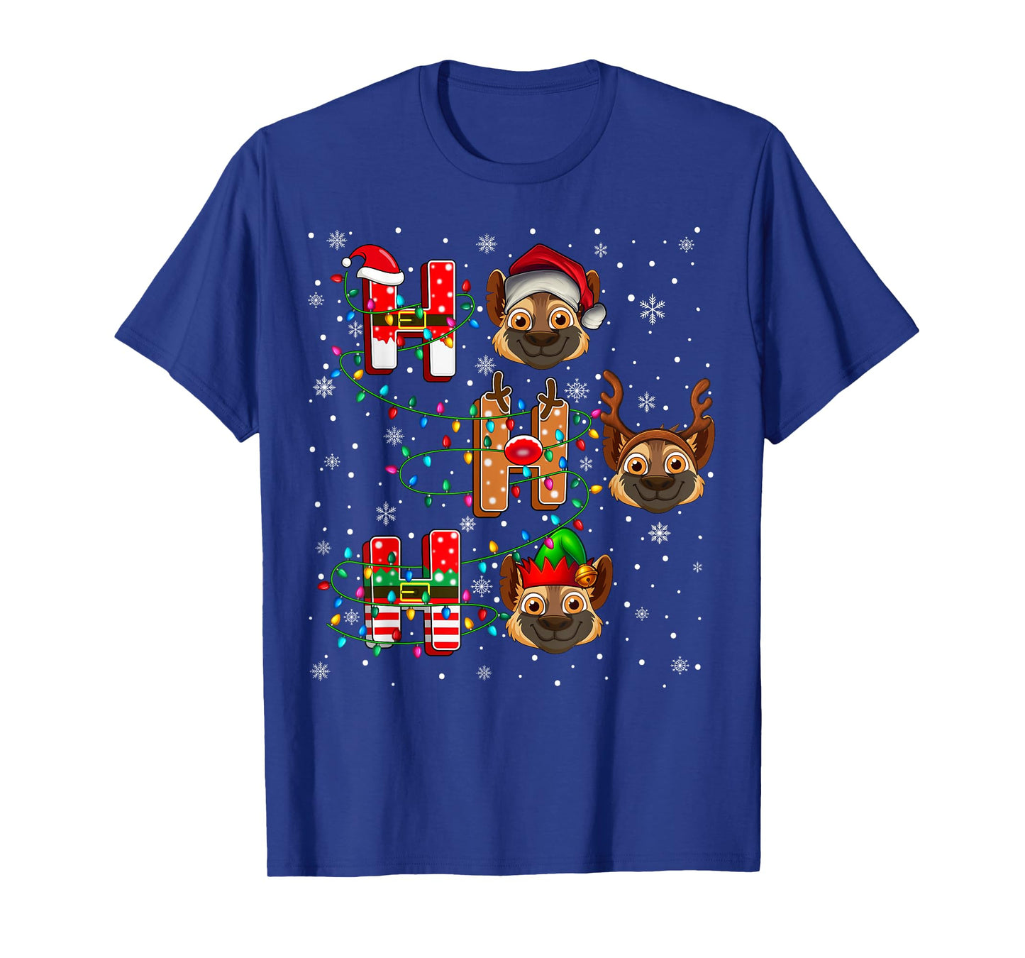 Ho Ho Ho Santa Reindeer Hat Elf Hyena Animal Christmas T-Shirt