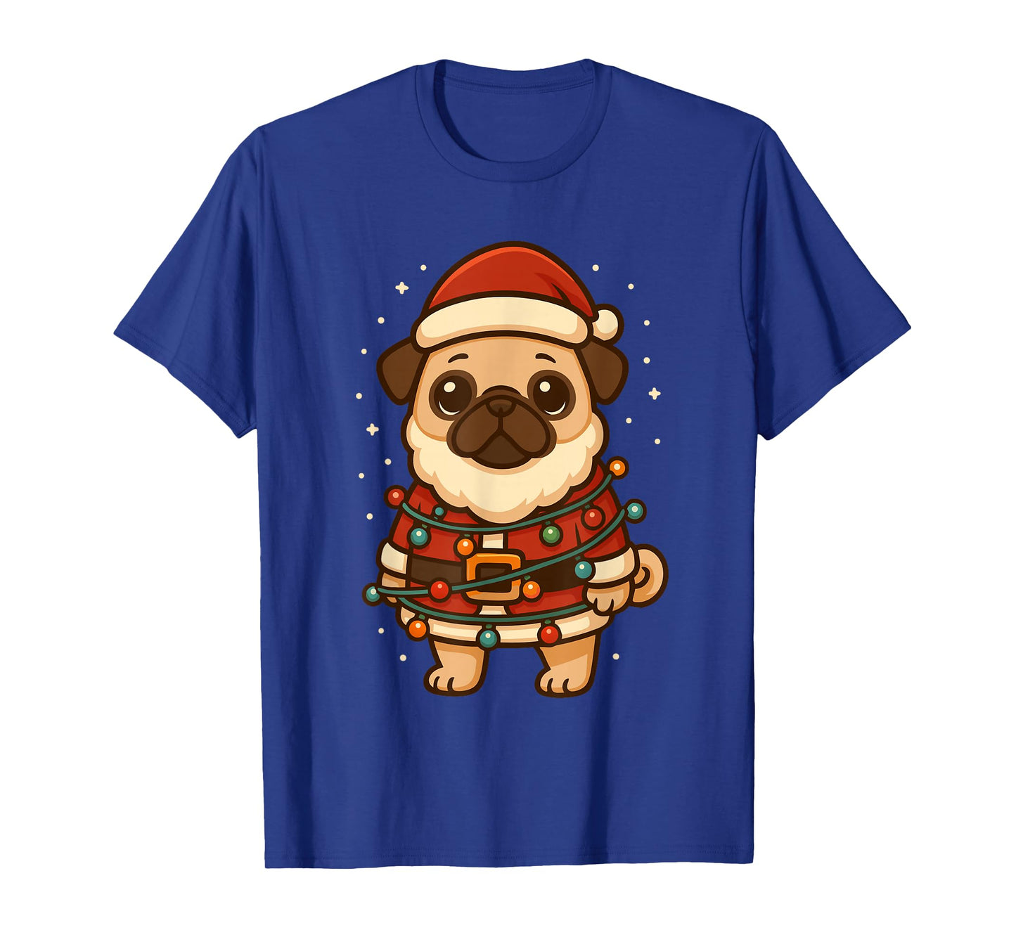Funny Santa Pug Wrapped in Christmas Lights T-Shirt