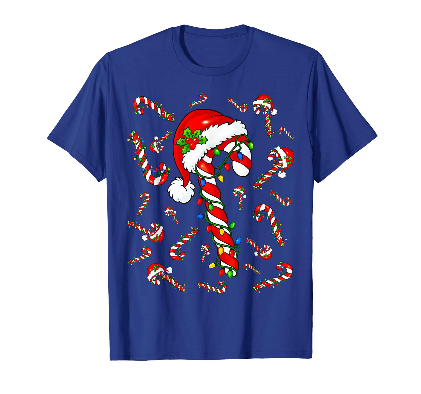 Candy Cane Santa Christmas Red and White Funny Xmas Lights T-Shirt