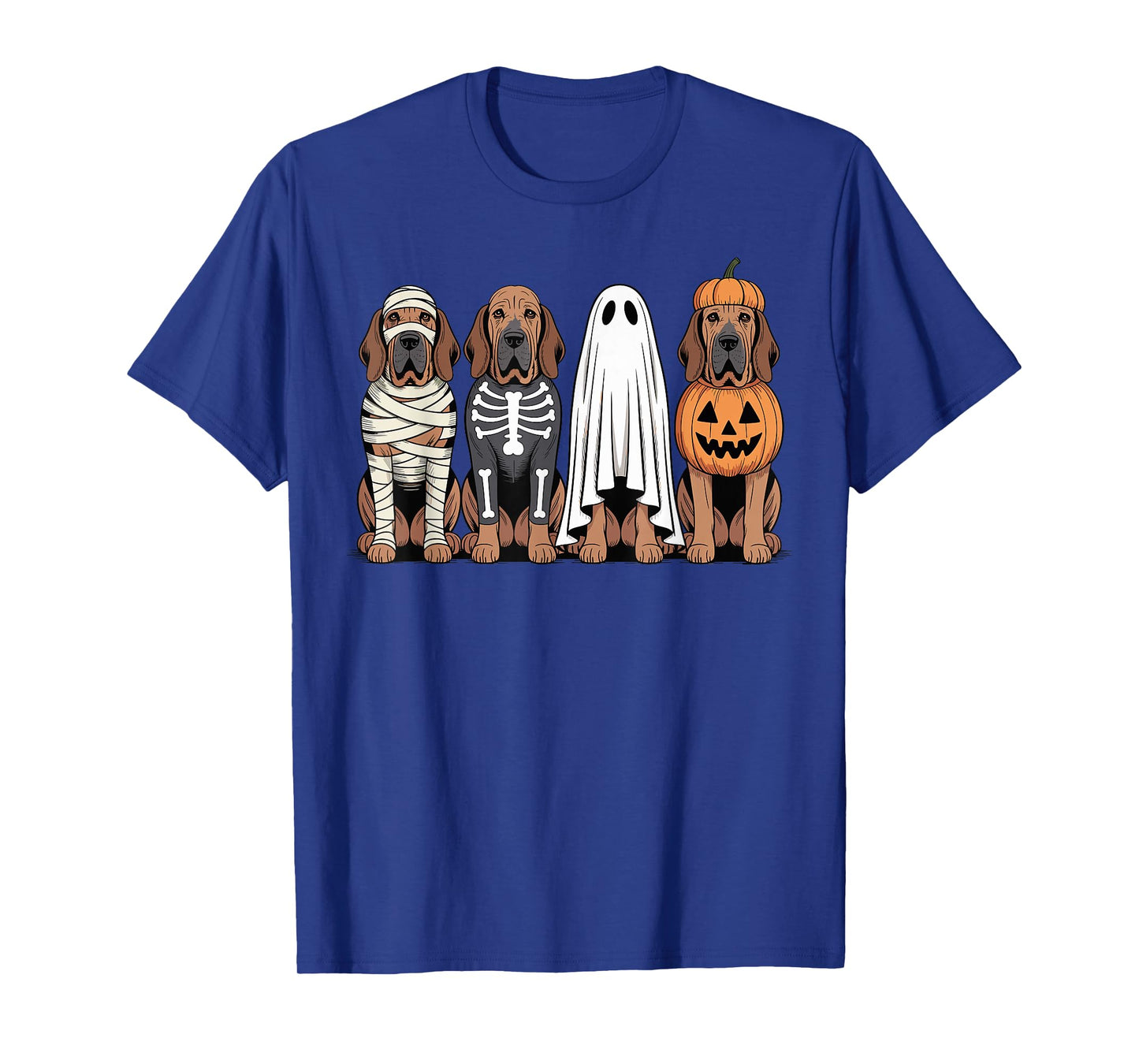 Spooky Ghost Bloodhound Pumpkin Halloween Dog Skeleton T-Shirt