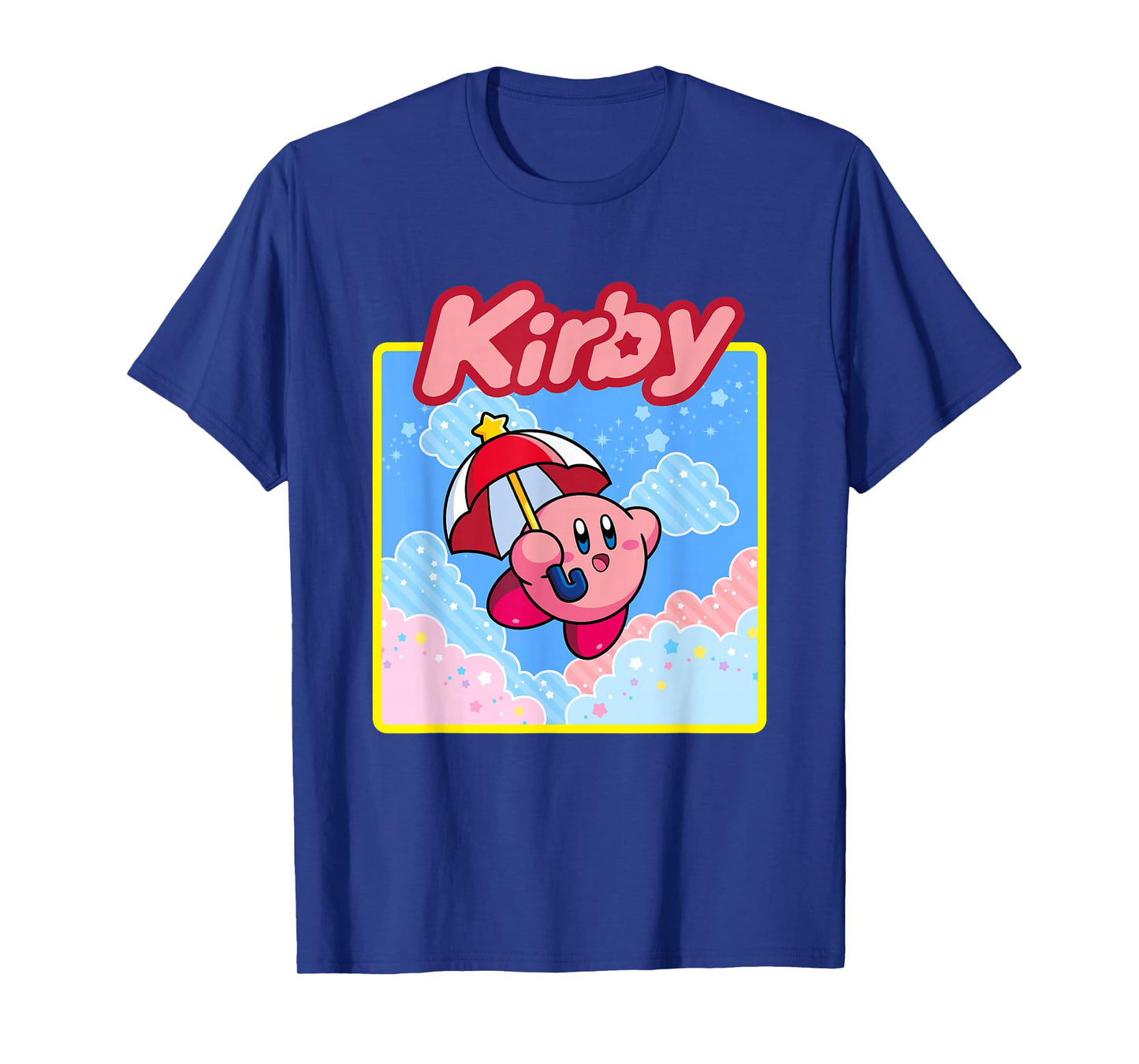 Kirby Pastel Pink & Blue Cloudy Big Character Portrait T-Shirt