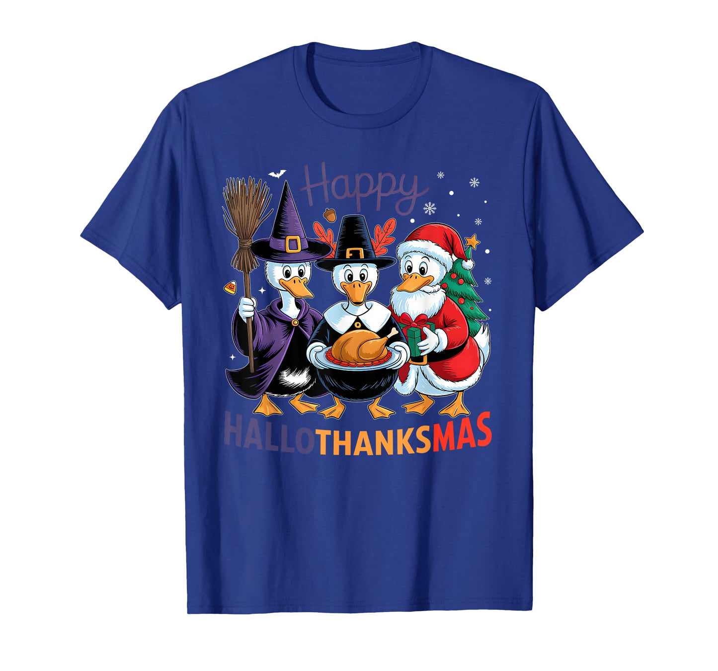Happy HalloThanksMas Duck Halloween Thanksgiving Christmas T-Shirt