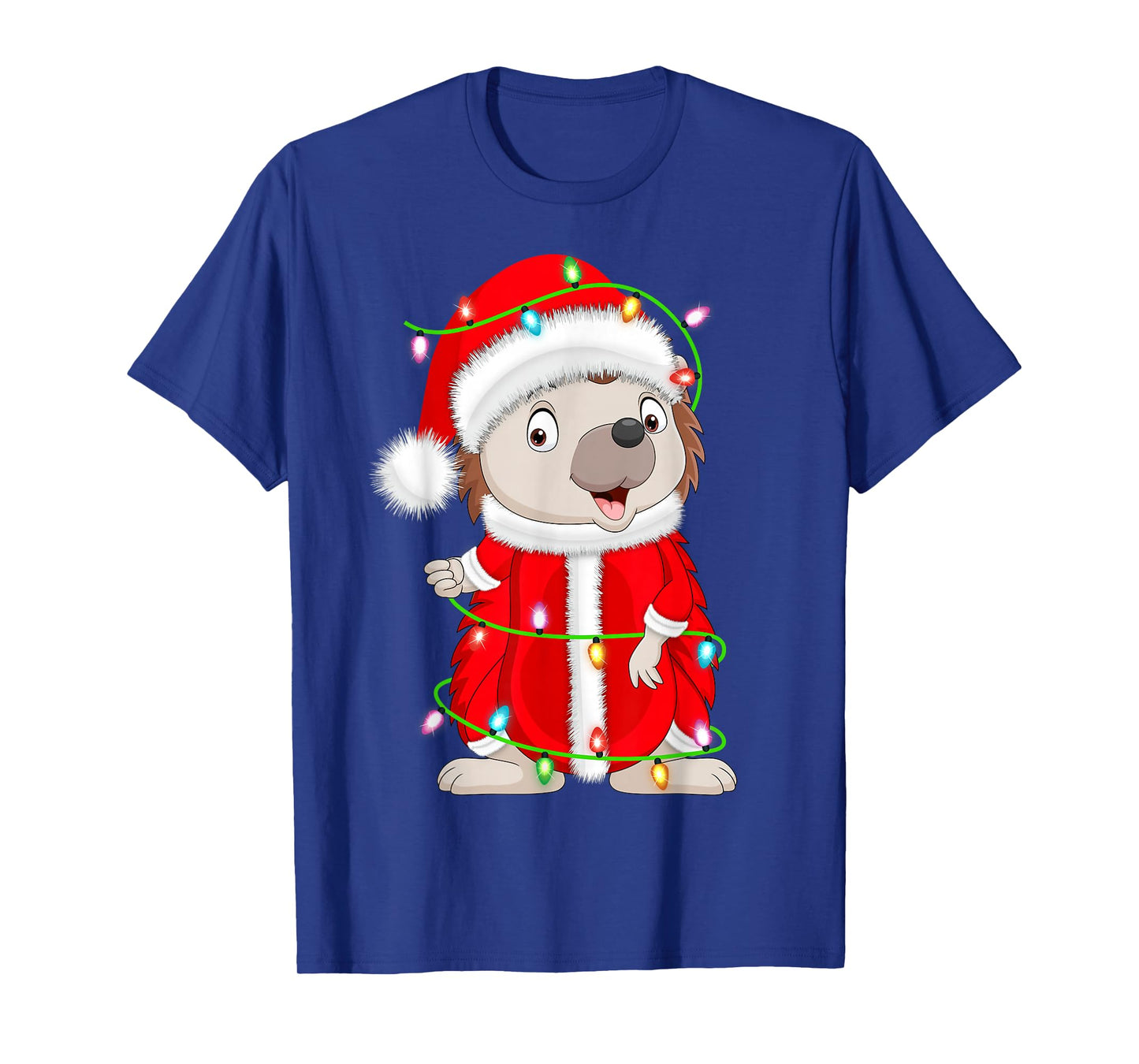 Hedgehog Christmas Lights Santa Costume Cute Animal Xmas T-Shirt