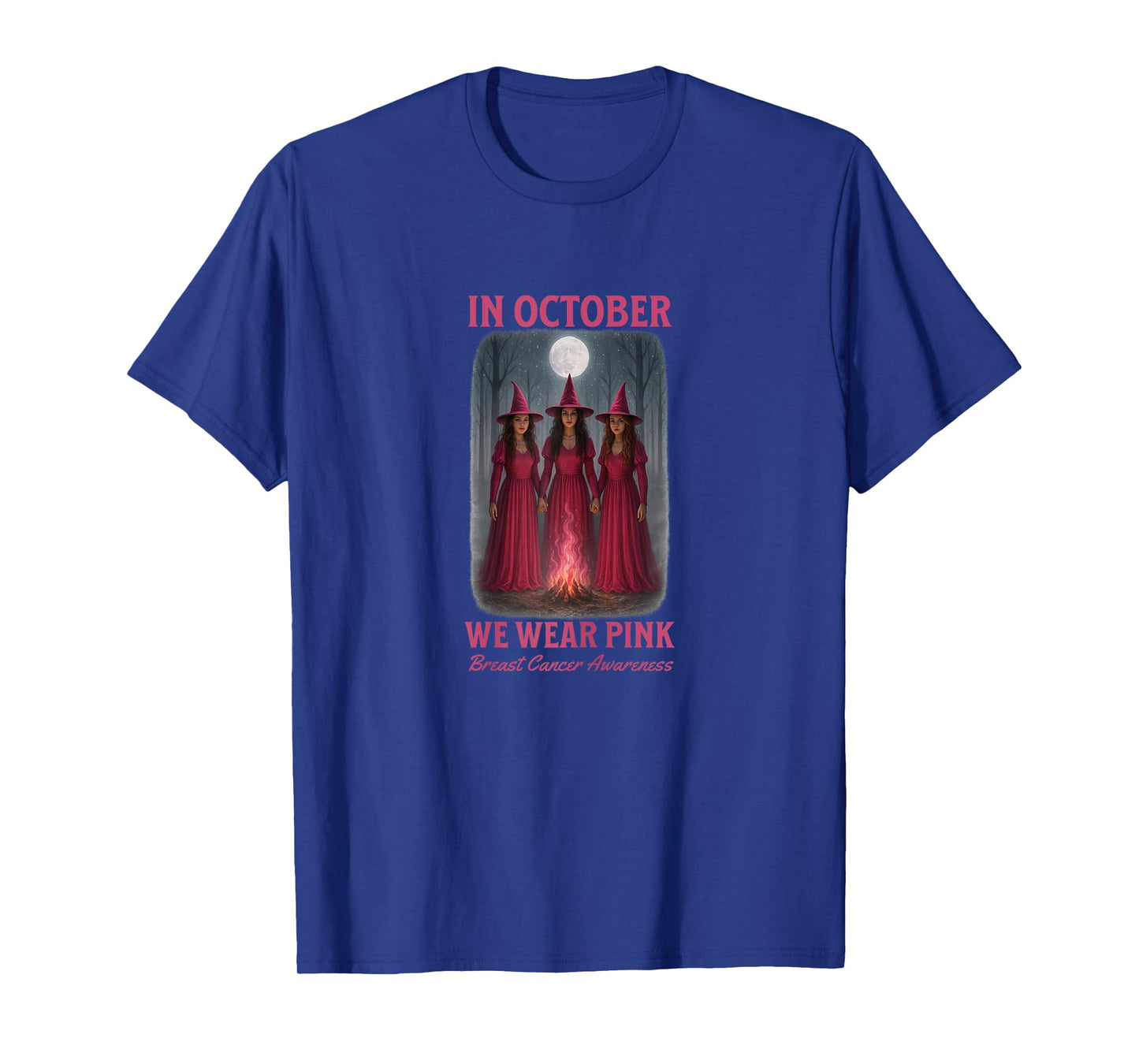 in October We Wear Pink Breast Cancer Awareness Witches Moon T-Shirt