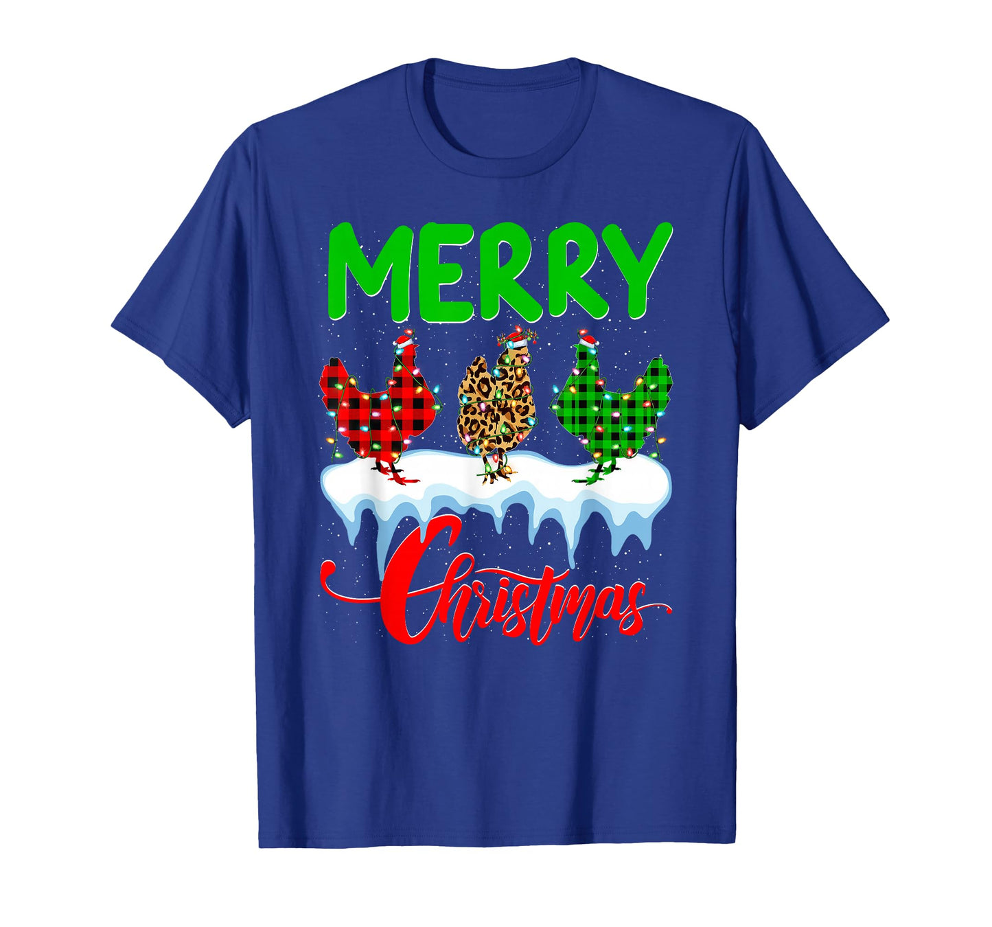 Chicken Merry Christmas Pajamas Leopard Buffalo Plaid Xmas T-Shirt