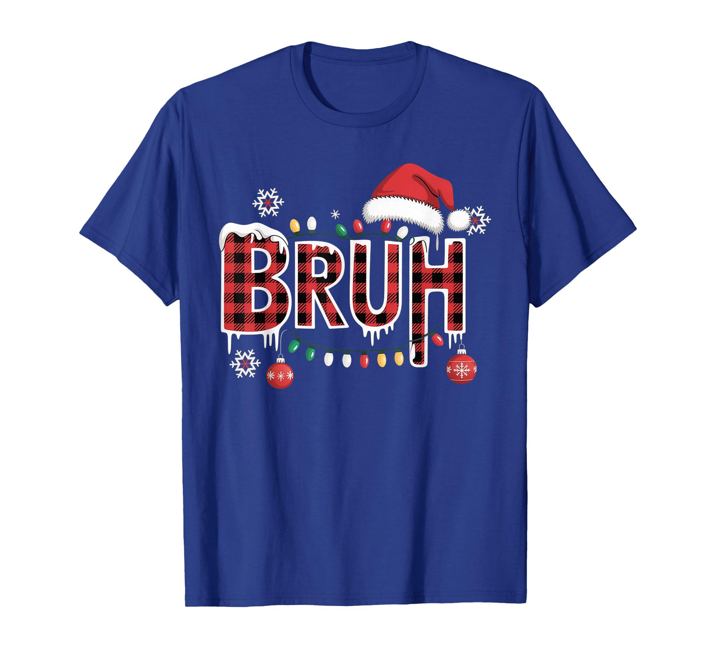 Bruh Funny Christmas Red Plaid Teens Boys Kids Xmas Pajamas T-Shirt
