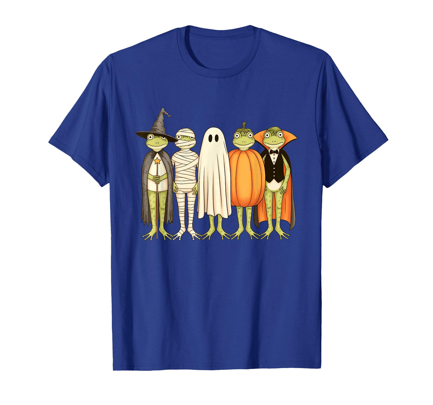 Kawaii Frogs in Halloween Costumes Witch Ghost Pumpkin Mummy T-Shirt