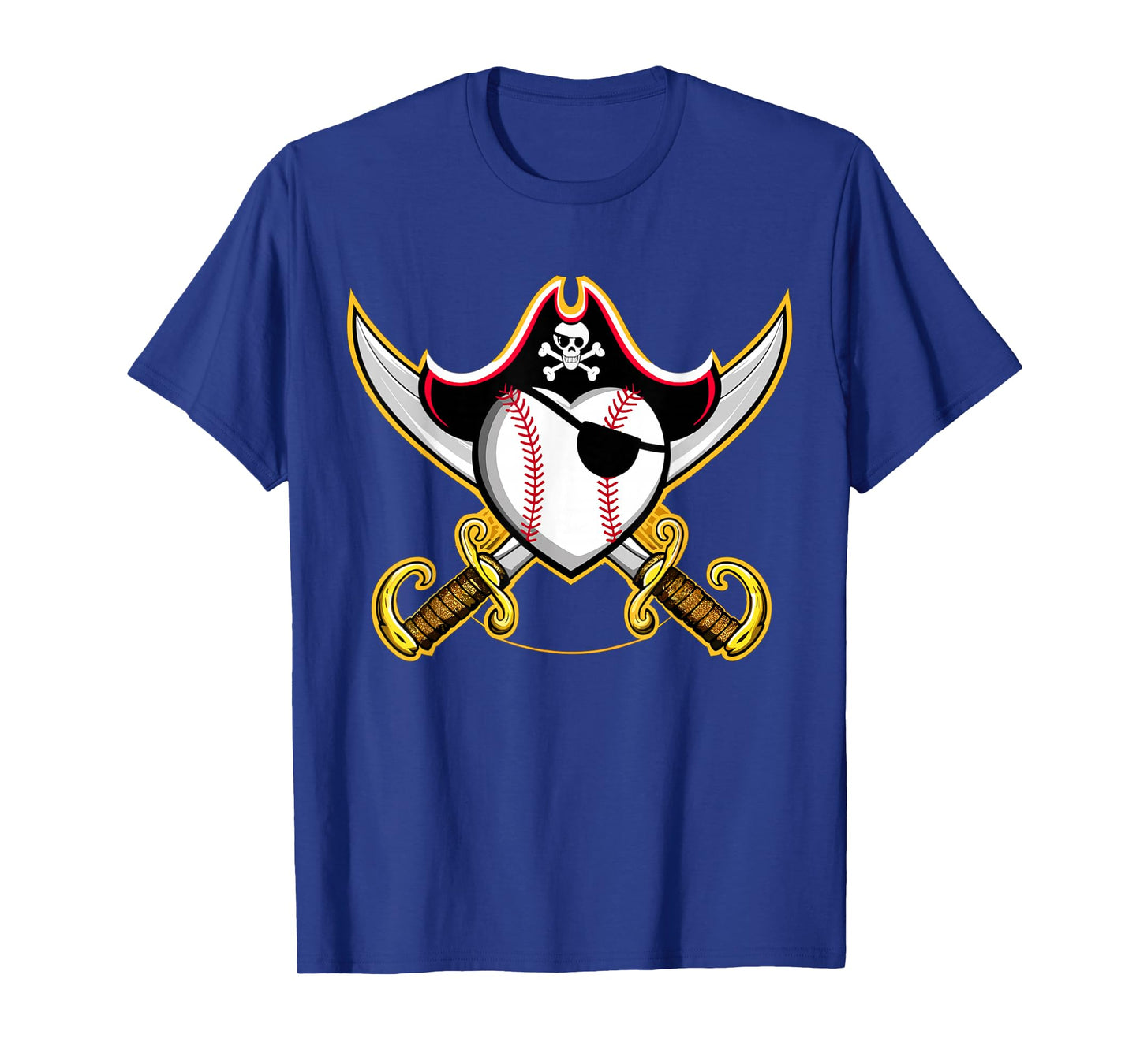 Pirate Baseball Heart Skull Pirate T-Shirt