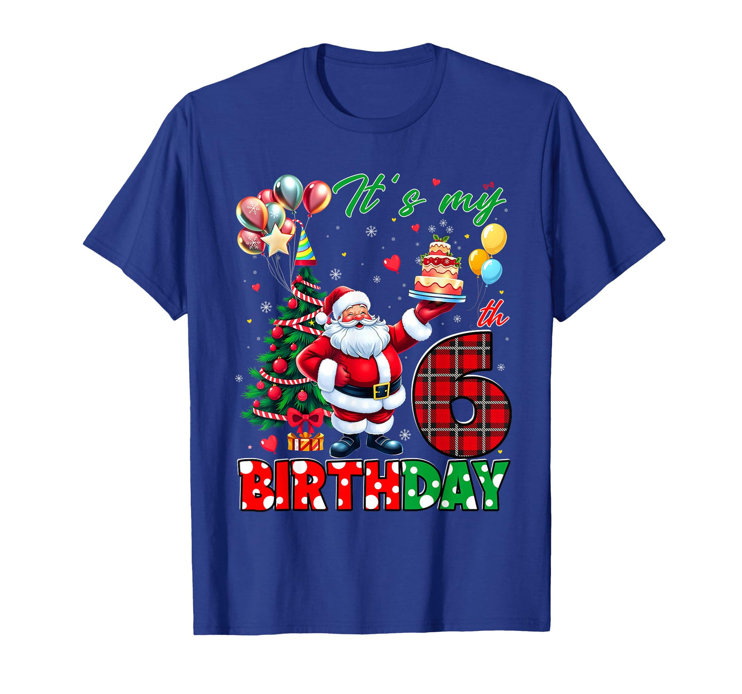 Kids It's My 6th Birthday Cute Santa Christmas 6 Years Old T-Shirt