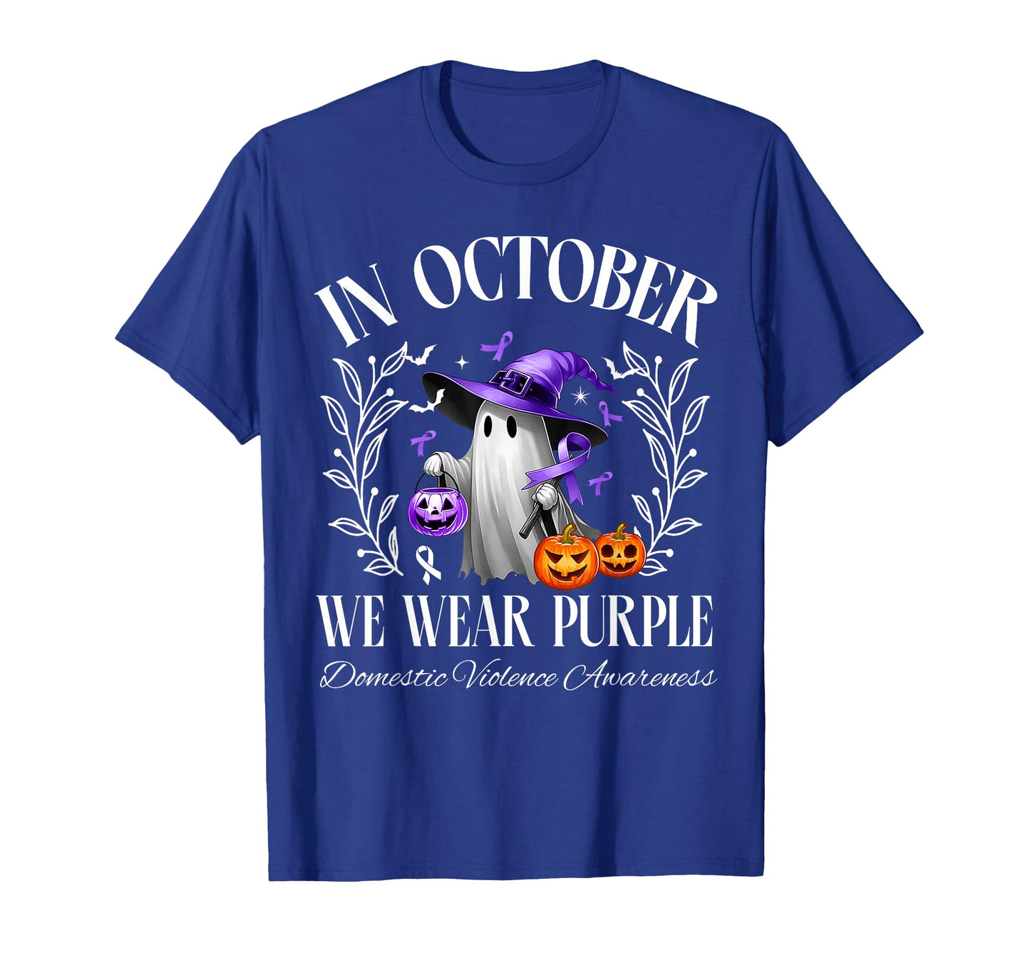 In October We Wear Purple Domestic Violence Ghost Halloween T-Shirt