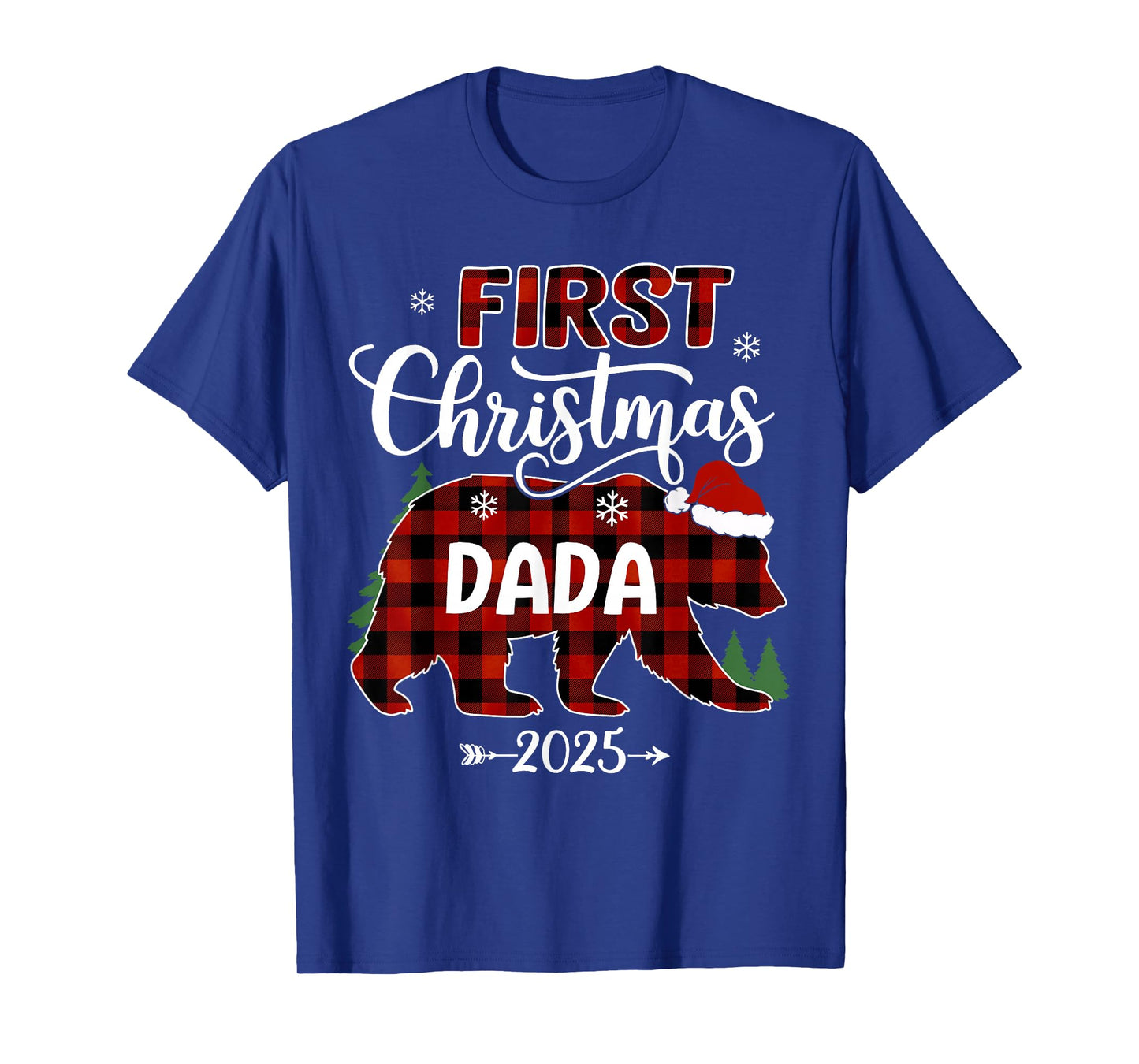 Pregnancy First Christmas Dada Red Plaid Bear Santa 2025 T-Shirt