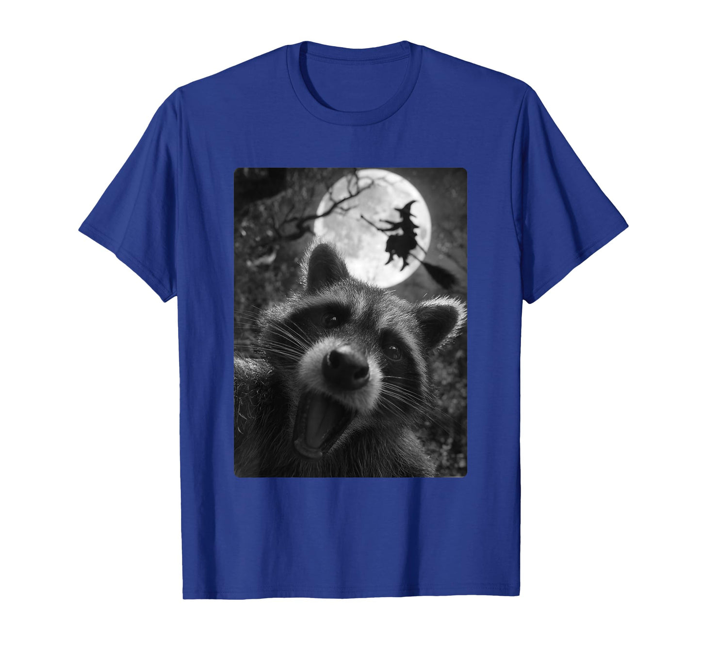 Funny Raccoon Selfie Full Moon Flying Witch Forest Halloween T-Shirt