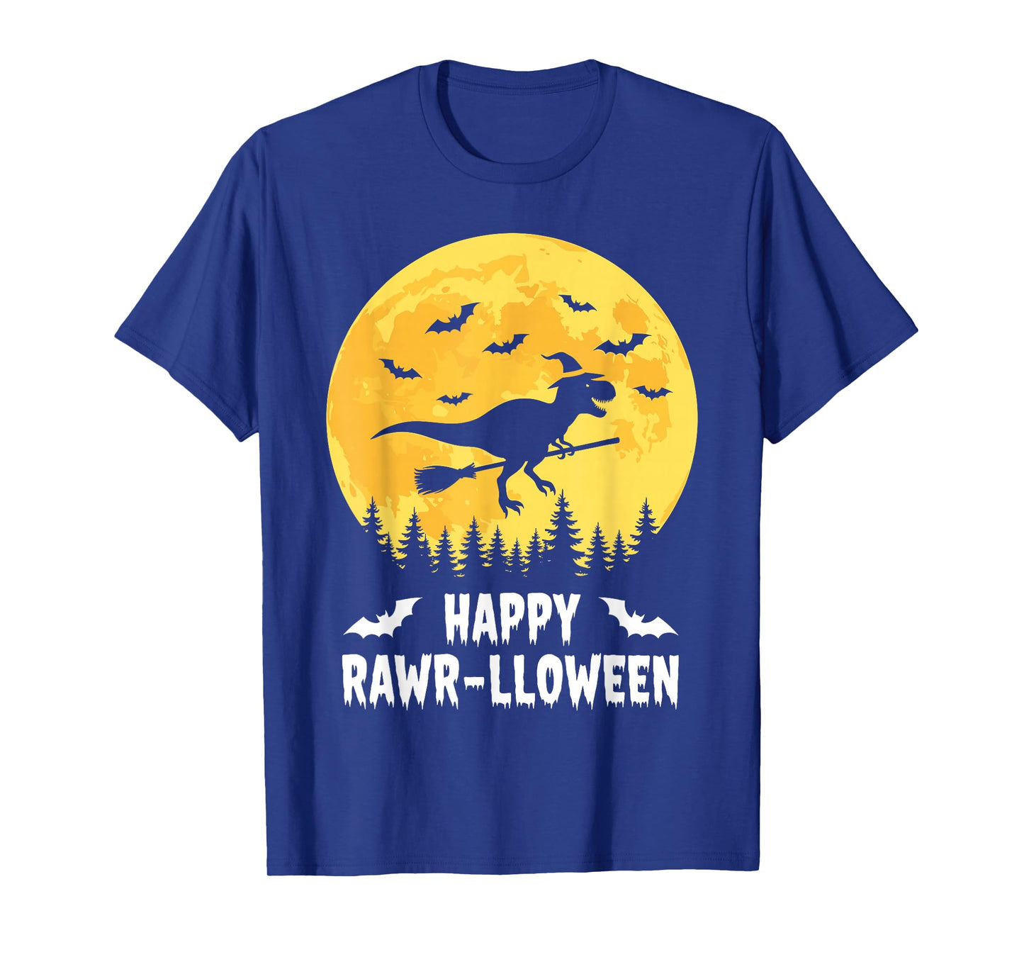 Happy Rawr-lloween Funny Halloween T Rex Flying Witch T-Shirt