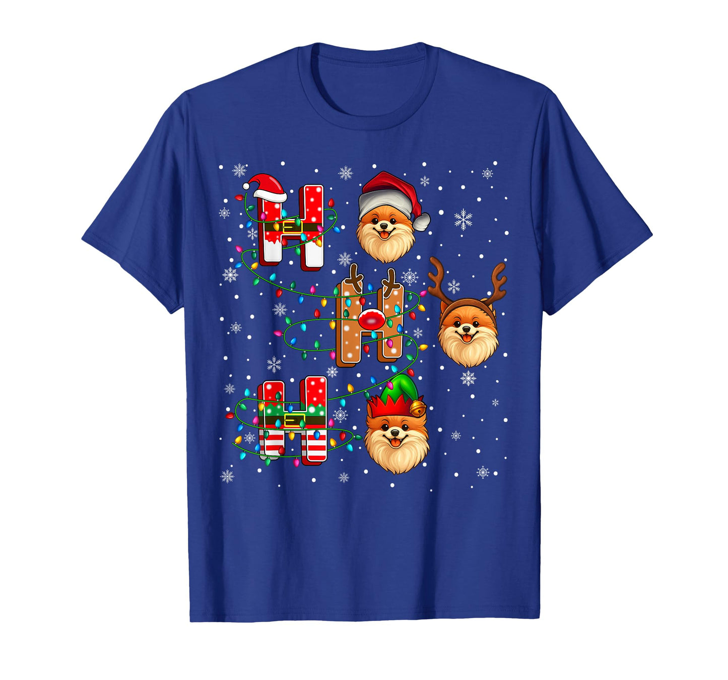 Ho Ho Ho Santa Reindeer Hat Elf Matching Pomeranian Dog Xmas T-Shirt