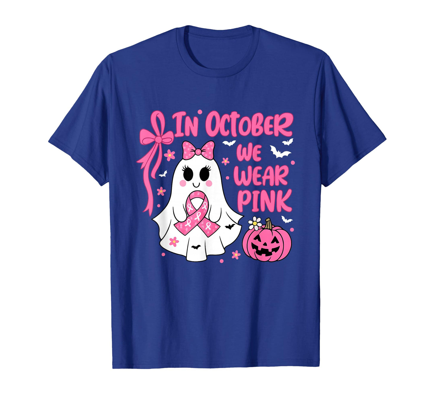 in October We Wear Pink Cute Ghost Breast Cancer Awareness T-Shirt