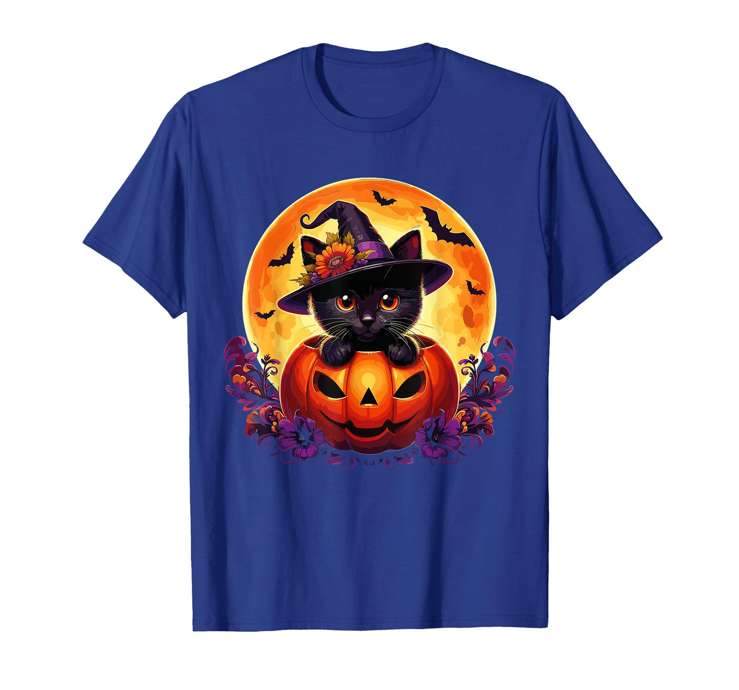 Retro Black Cat Pumpkin Halloween Costume Fall Autumn Season T-Shirt