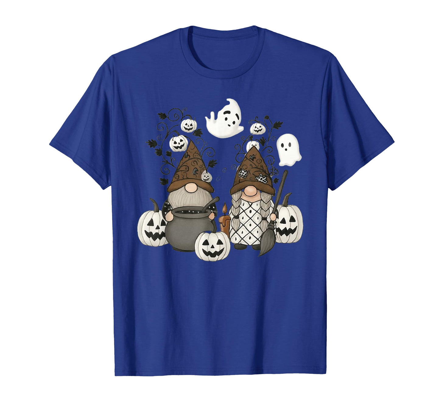 Funny Gnome Halloween with Pumpkin Ghost Leopard Design T-Shirt