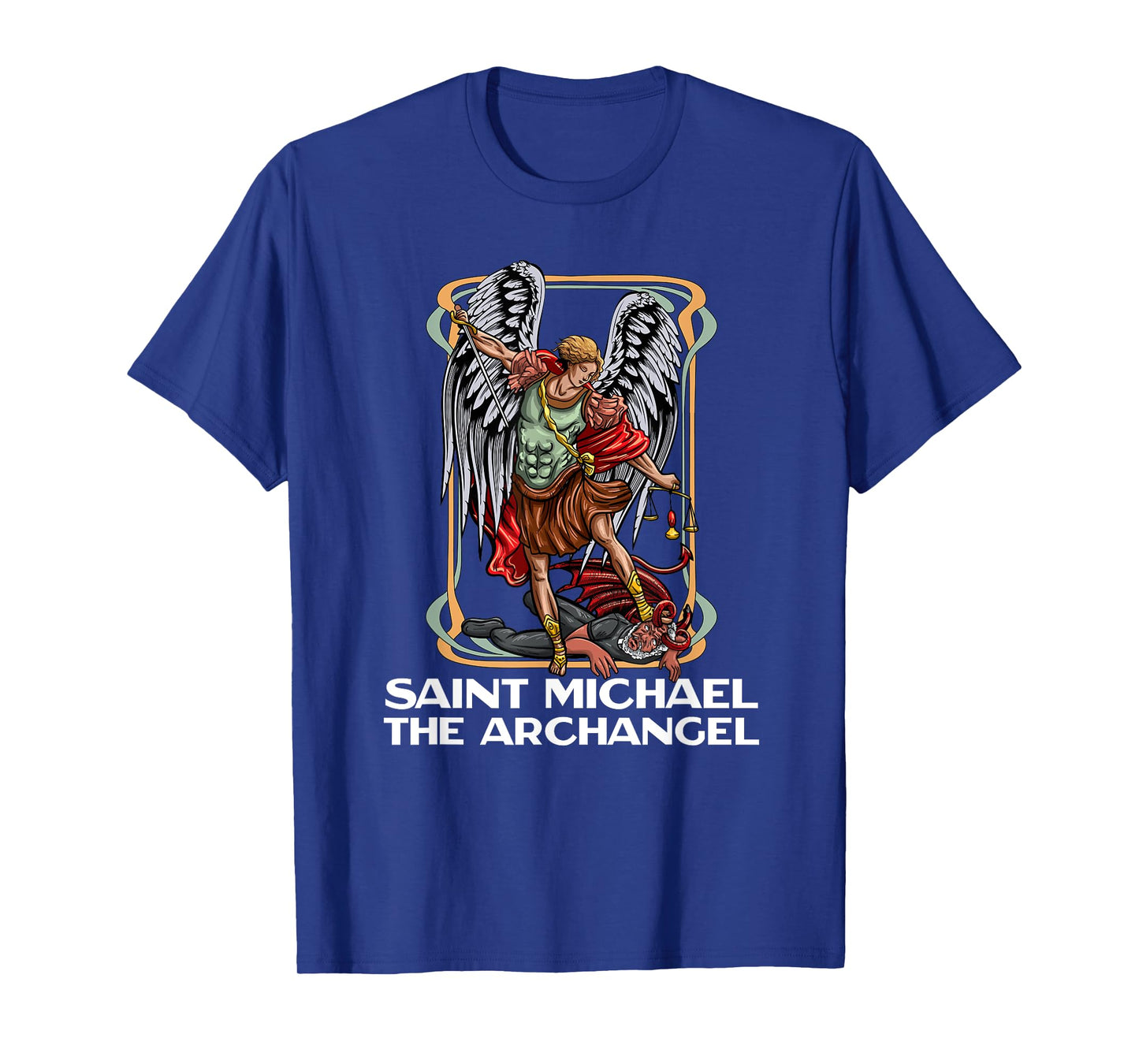 Modern Day Catholic Designs Saint Michael The Archangel Catholic T-Shirt - Black, X-Small, Unisex-Adults, Short Sleeve, Crew Neck, Regular Fit, Cotton 50% Polyester 50%
